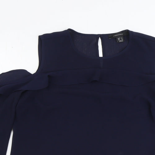 Atmosphere Womens Blue Polyester Basic Blouse Size 8 Round Neck