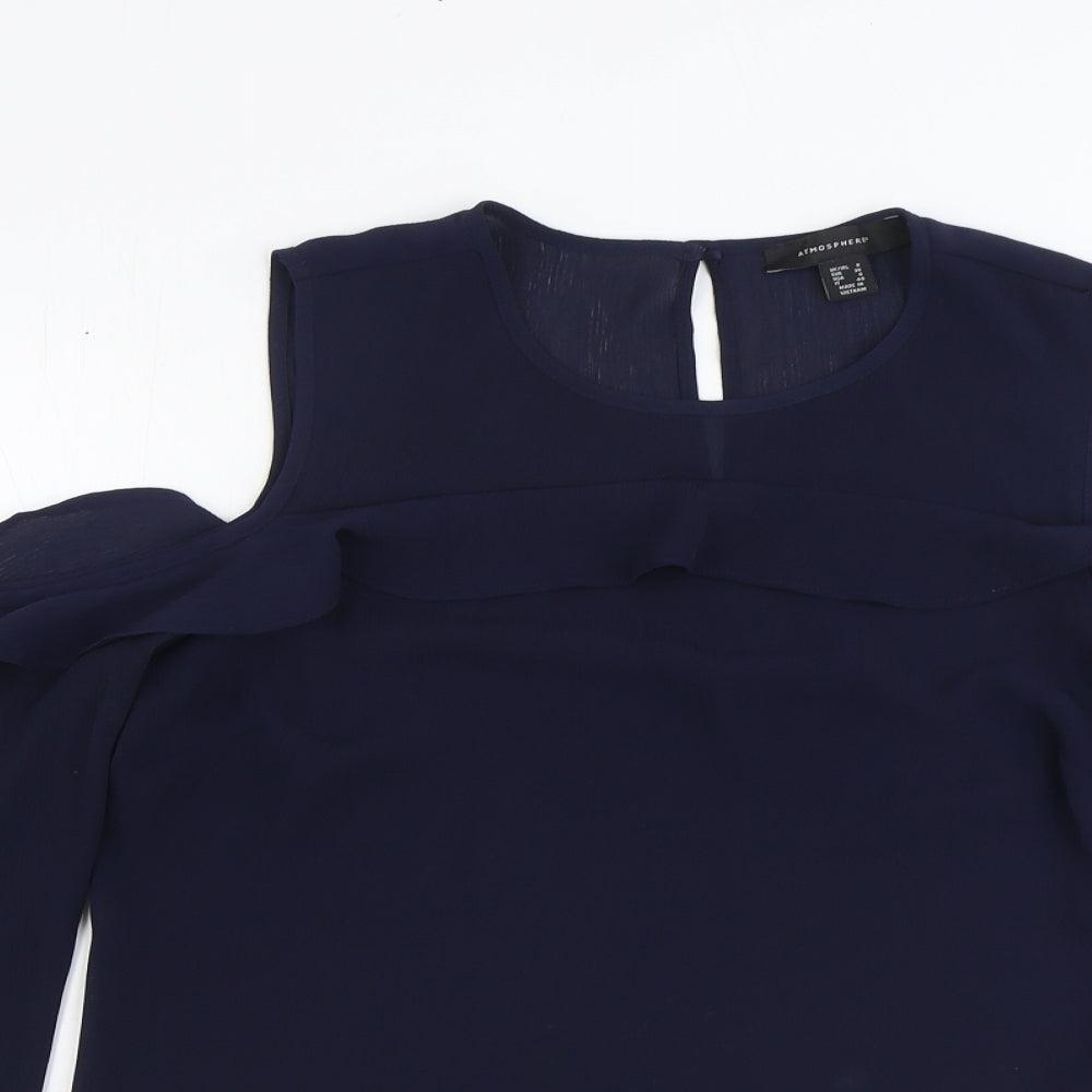 Atmosphere Womens Blue Polyester Basic Blouse Size 8 Round Neck