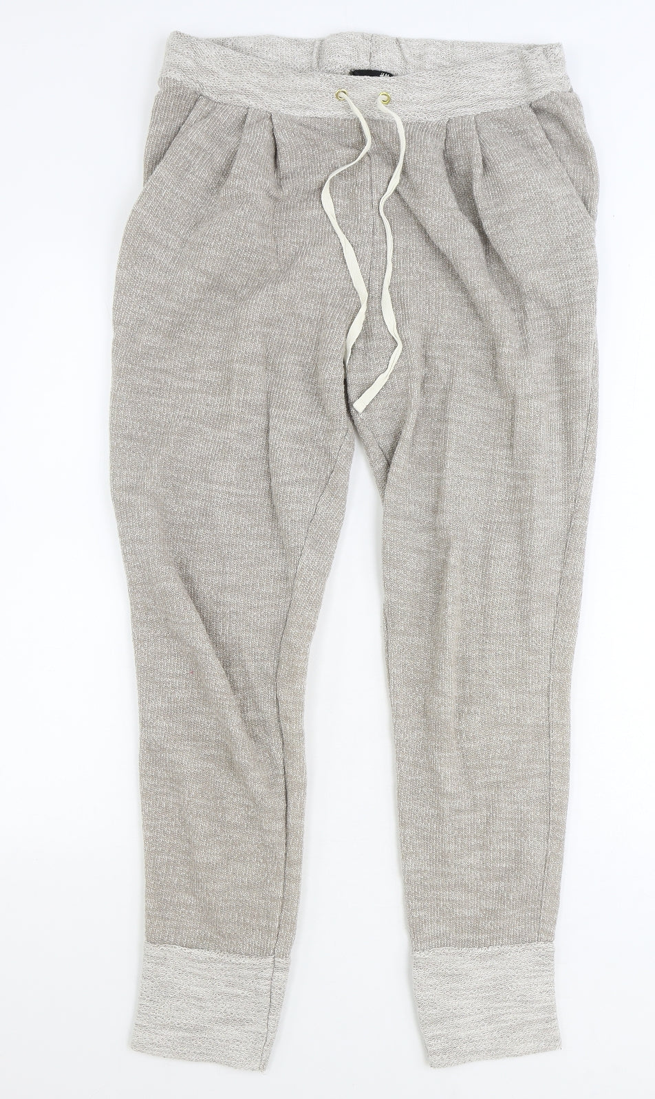 H&M Womens Brown Geometric Cotton Jogger Trousers Size M Regular Drawstring