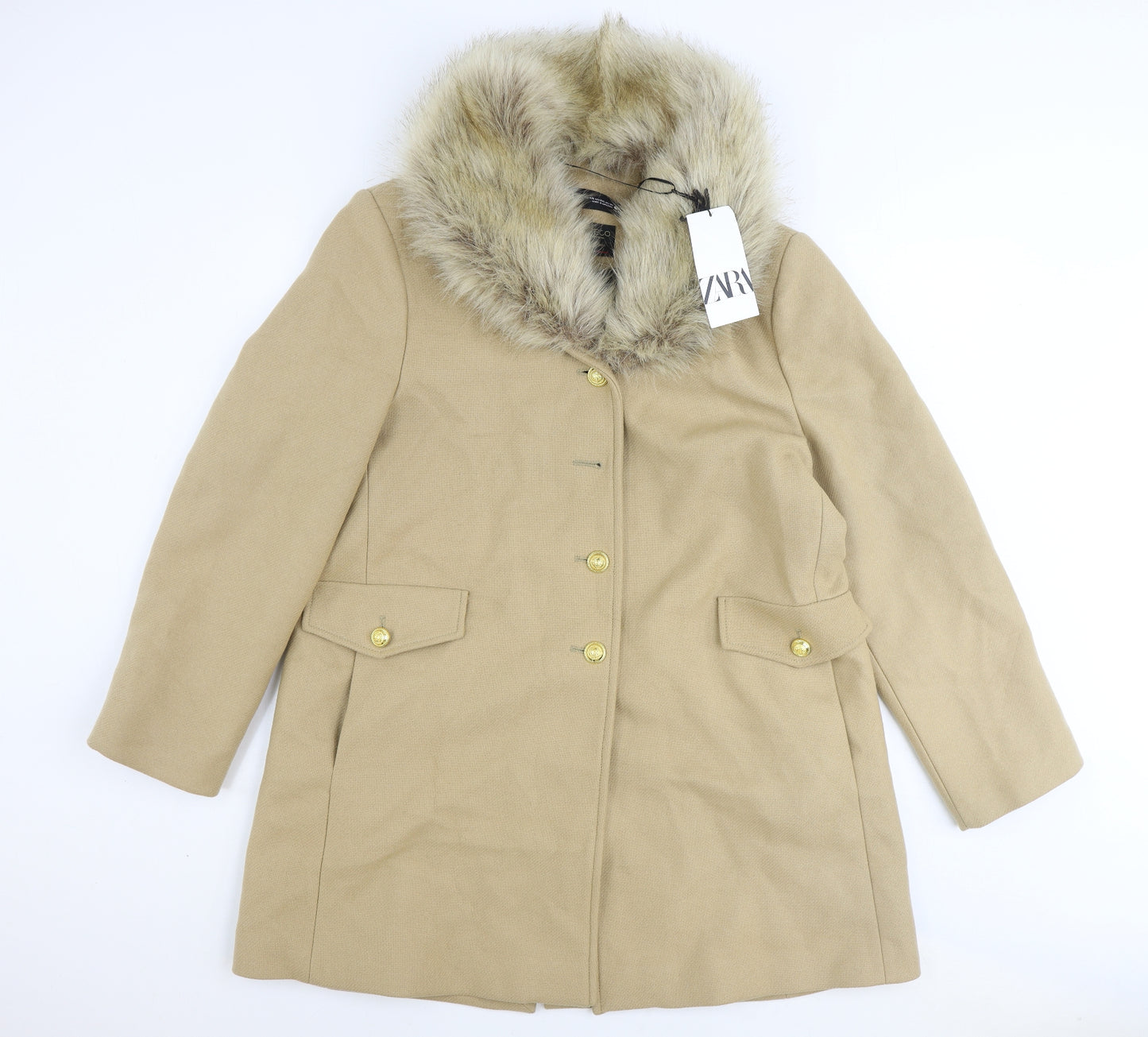Zara Womens Brown Overcoat Coat Size 2XL Button