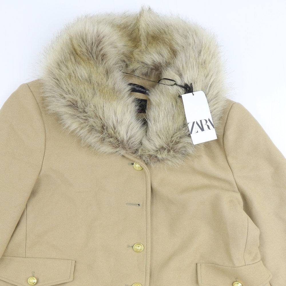Zara Womens Brown Overcoat Coat Size 2XL Button