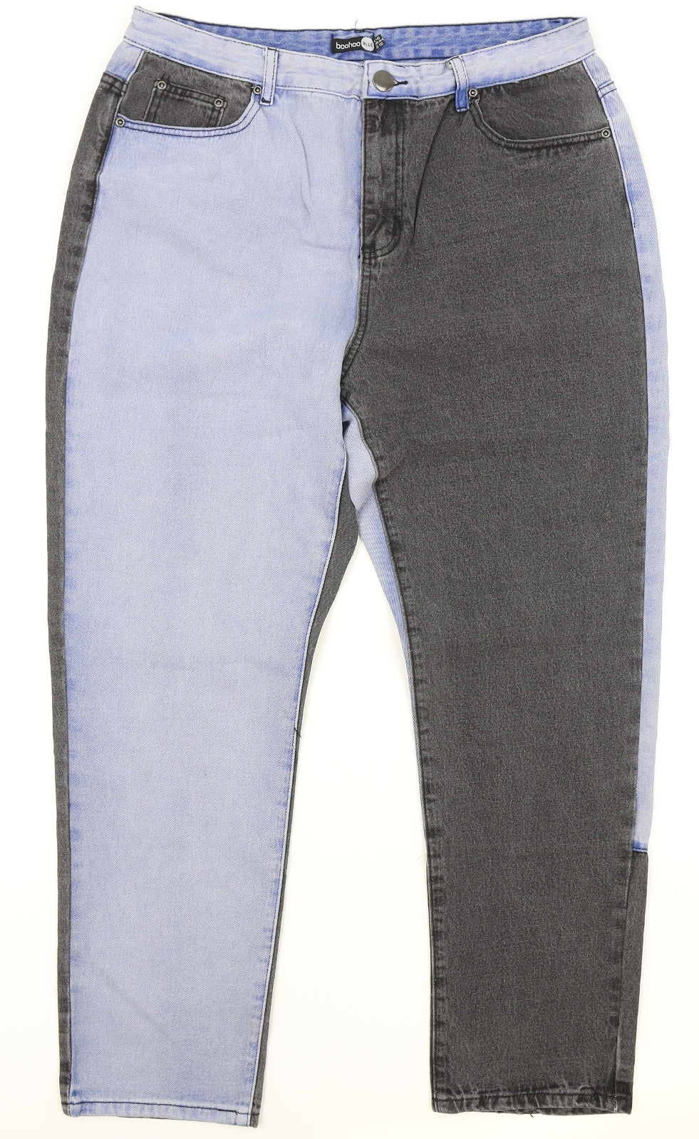 Boohoo Womens Blue Cotton Straight Jeans Size 16 Regular Zip