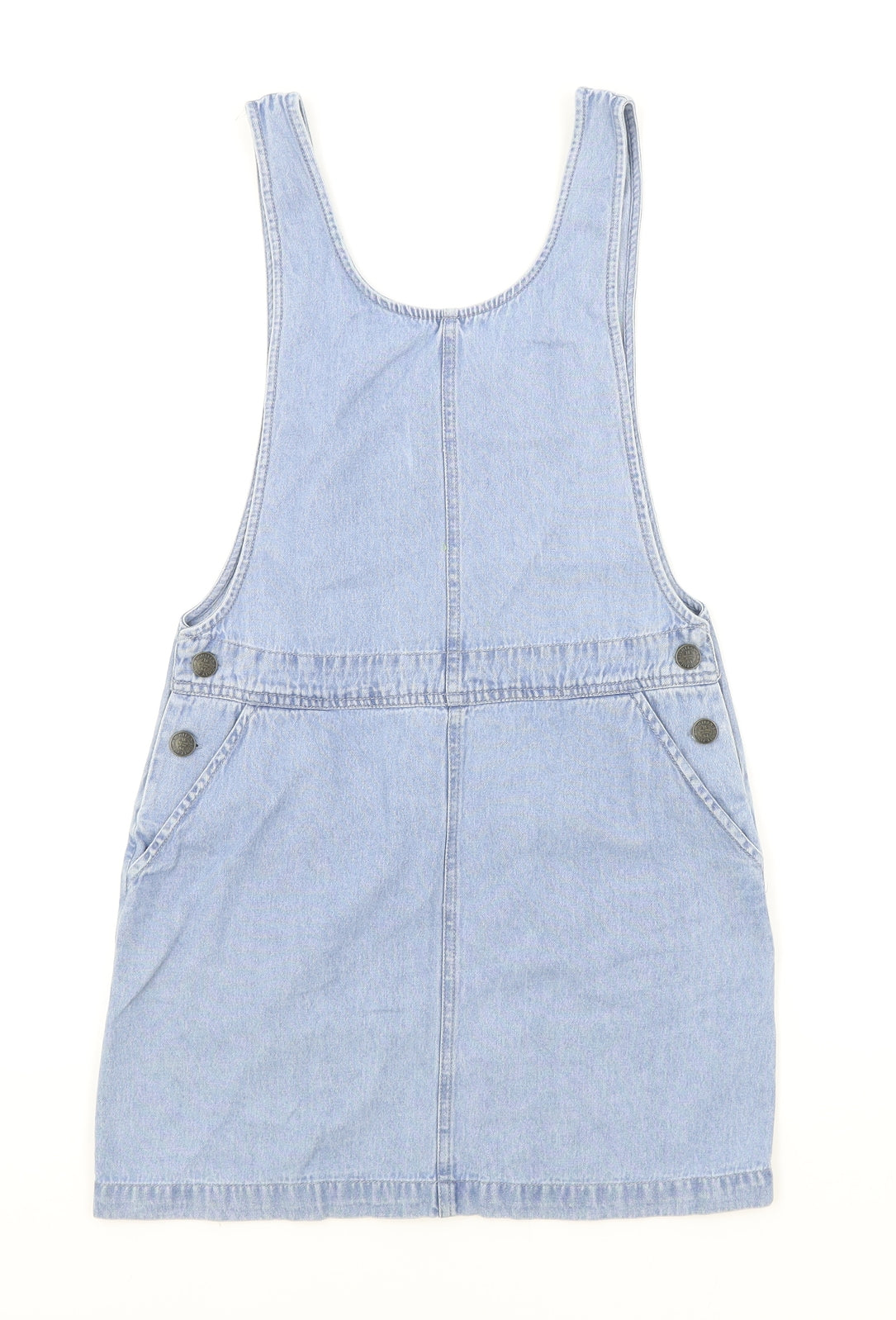 Marks and Spencer Girls Blue Cotton Pinafore/Dungaree Dress Size 11-12 Years Scoop Neck Button