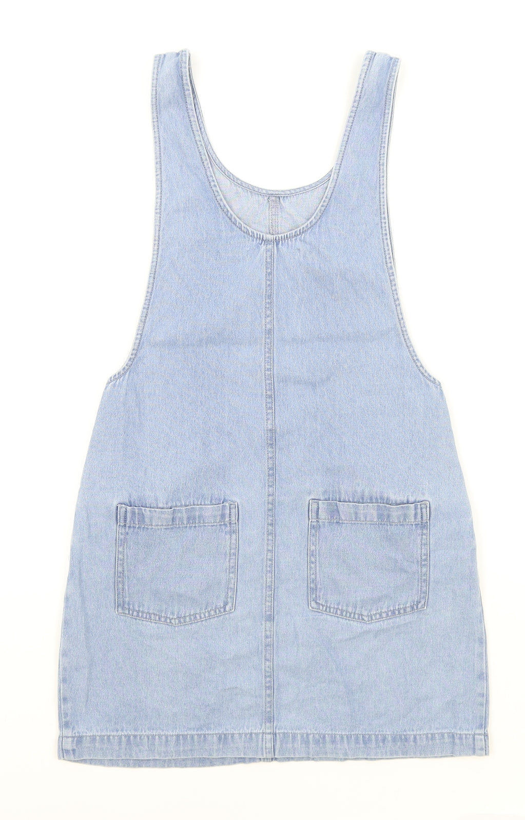 Marks and Spencer Girls Blue Cotton Pinafore/Dungaree Dress Size 11-12 Years Scoop Neck Button
