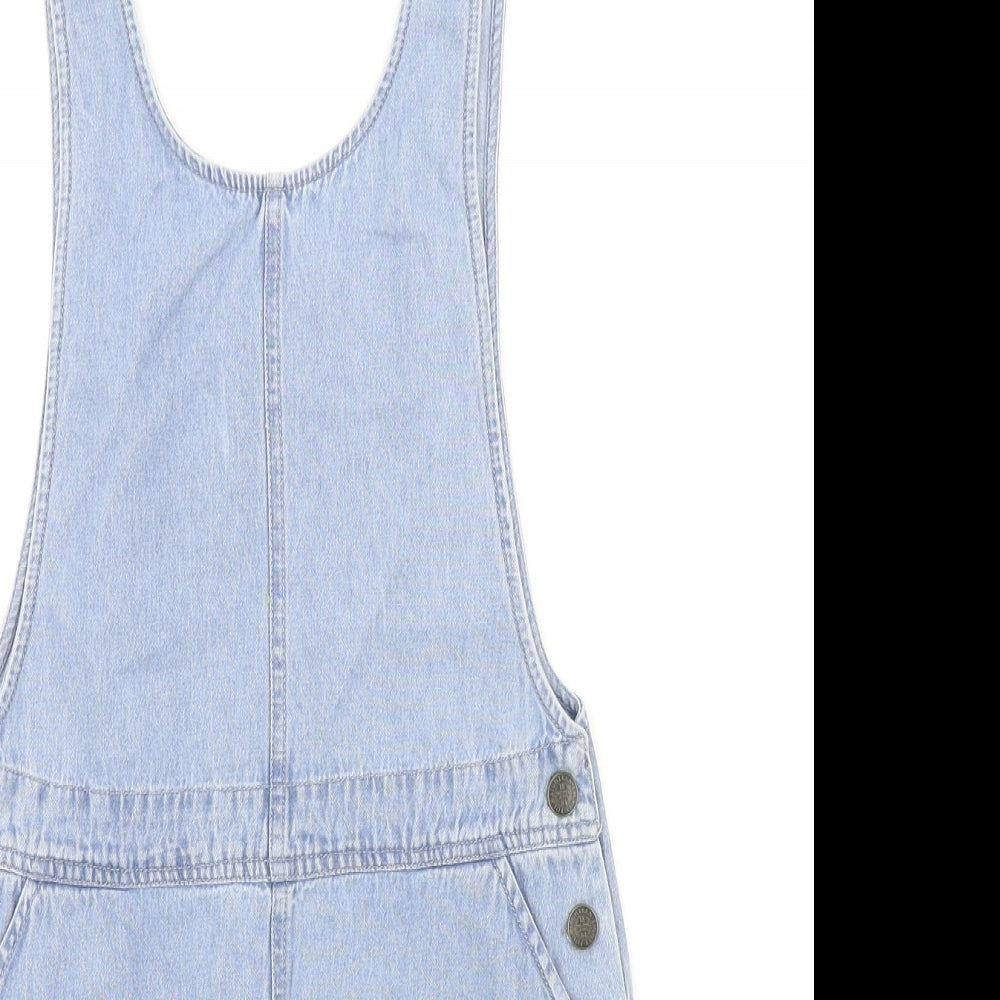 Marks and Spencer Girls Blue Cotton Pinafore/Dungaree Dress Size 11-12 Years Scoop Neck Button