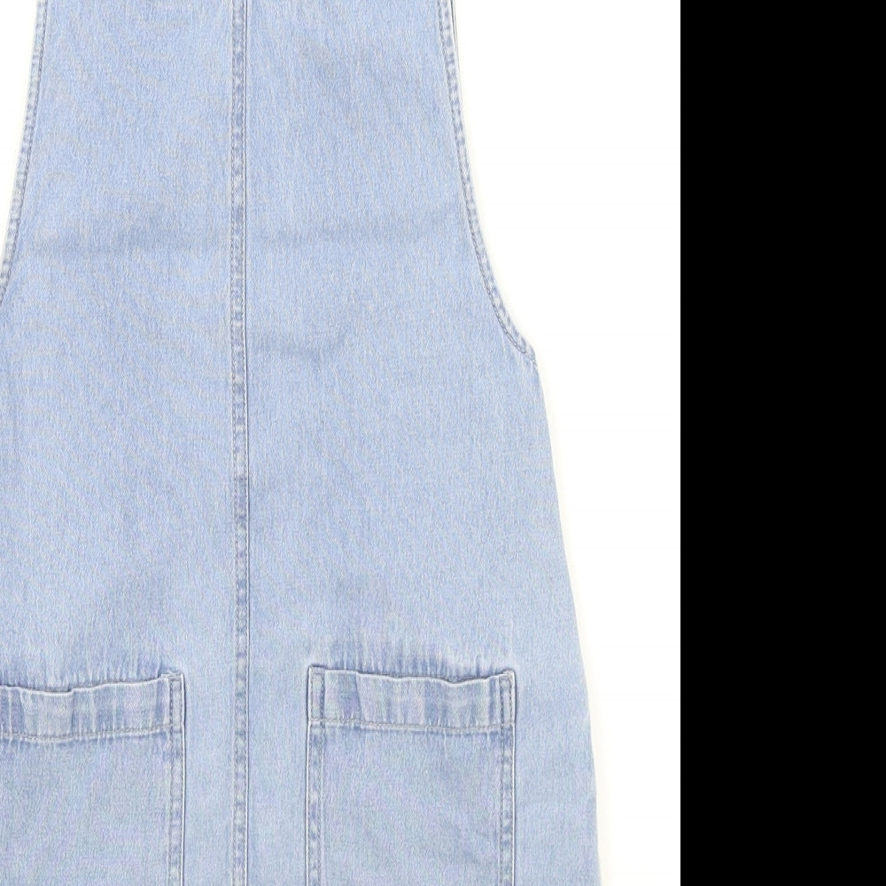 Marks and Spencer Girls Blue Cotton Pinafore/Dungaree Dress Size 11-12 Years Scoop Neck Button