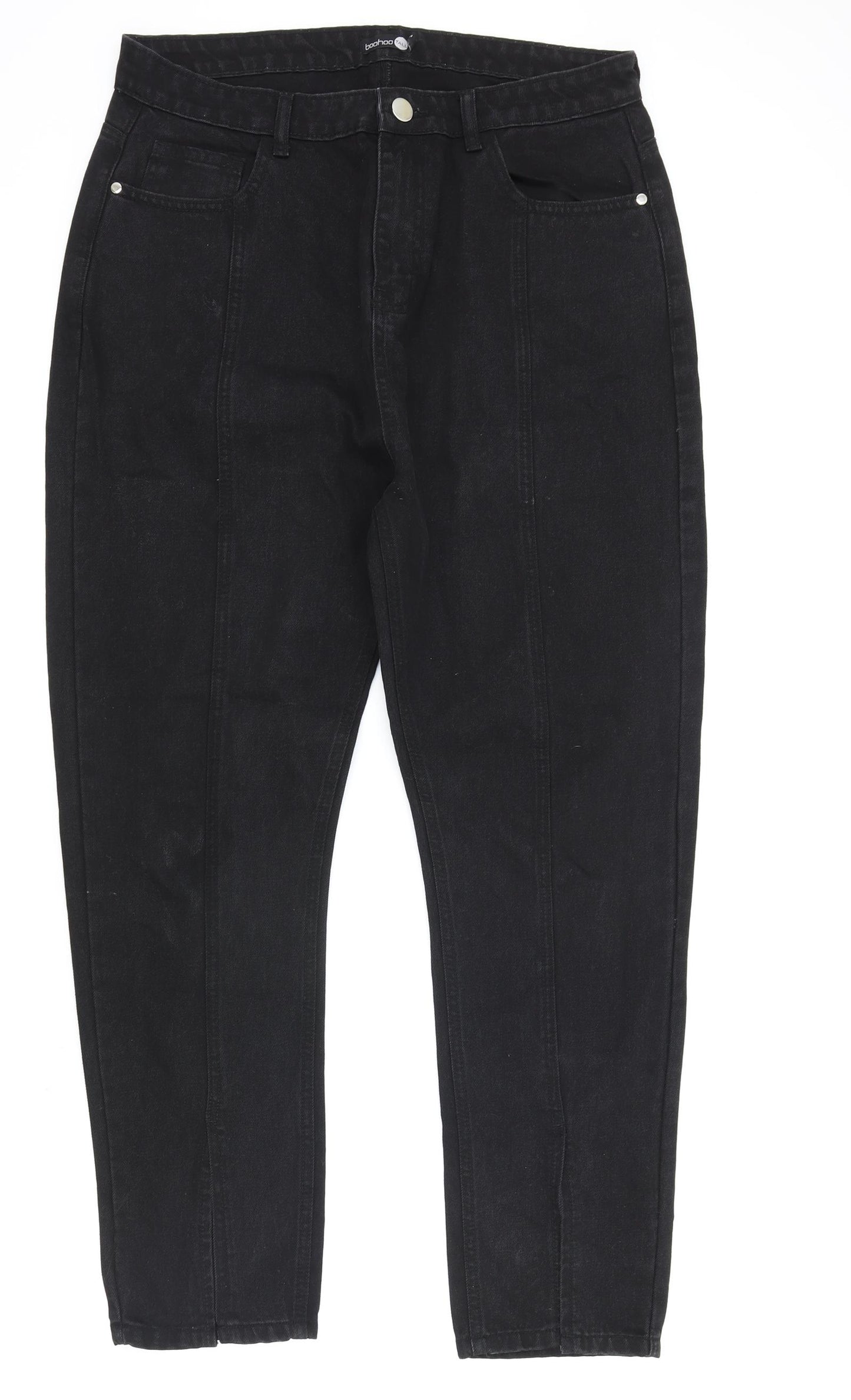 Boohoo Womens Black Cotton Straight Jeans Size 16 Regular Zip