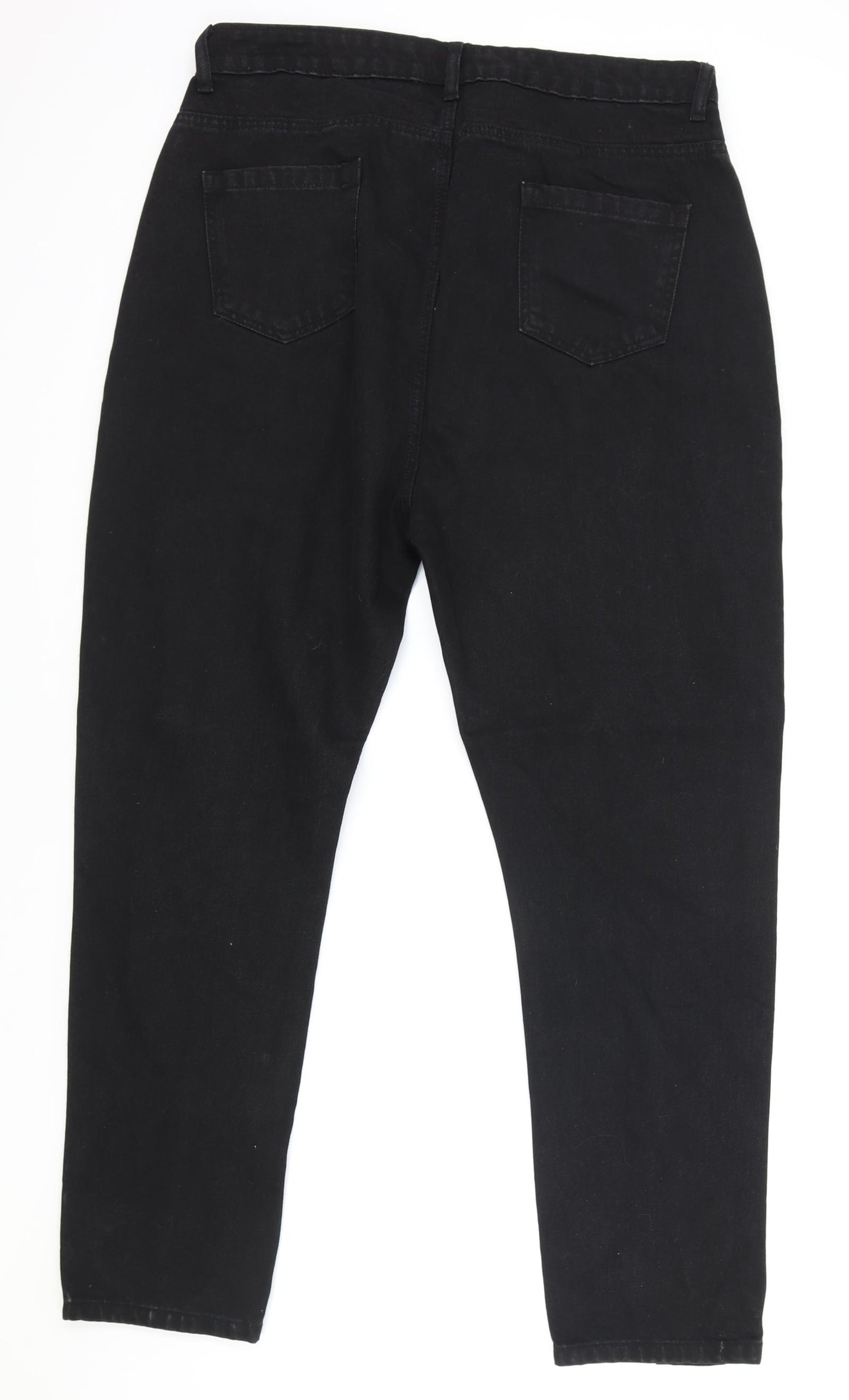 Boohoo Womens Black Cotton Straight Jeans Size 16 Regular Zip