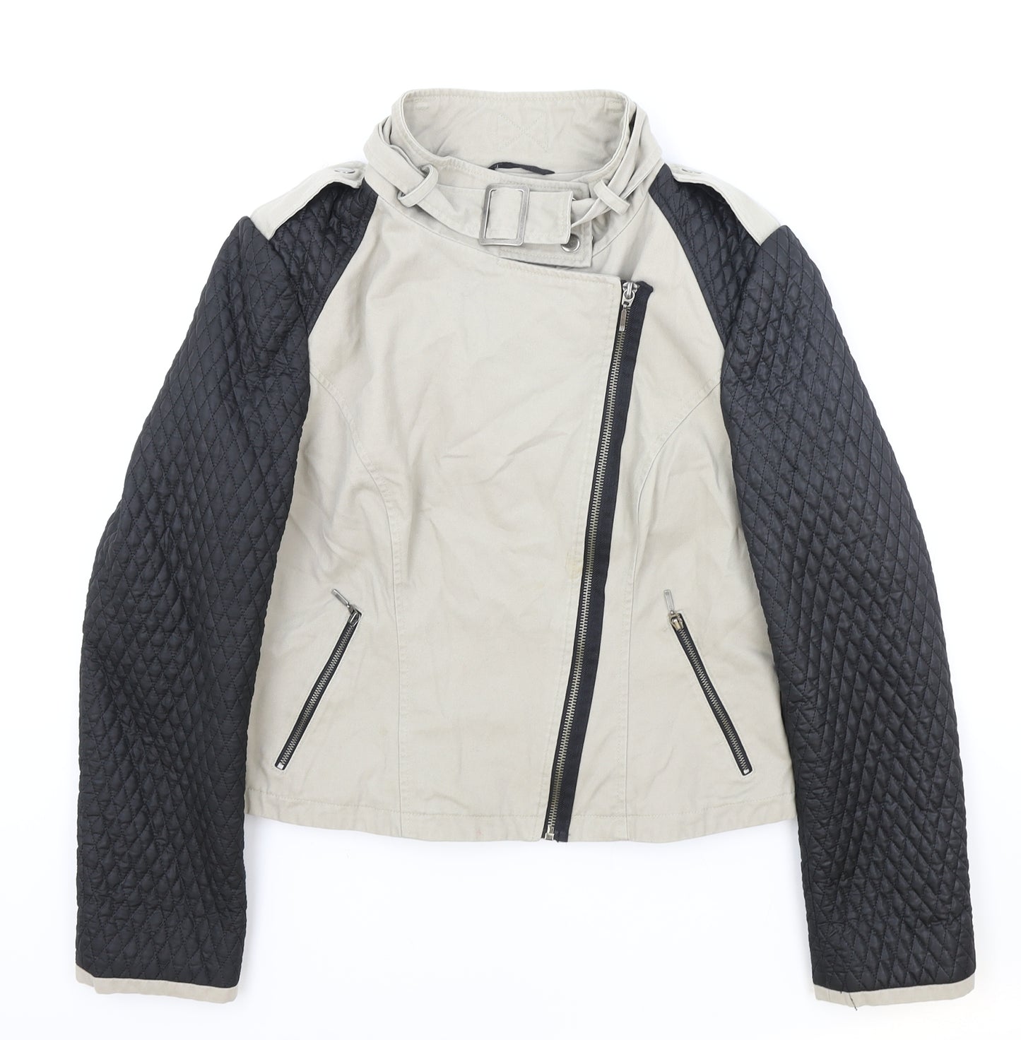 Primark Womens Beige Biker Jacket Size 14 Zip
