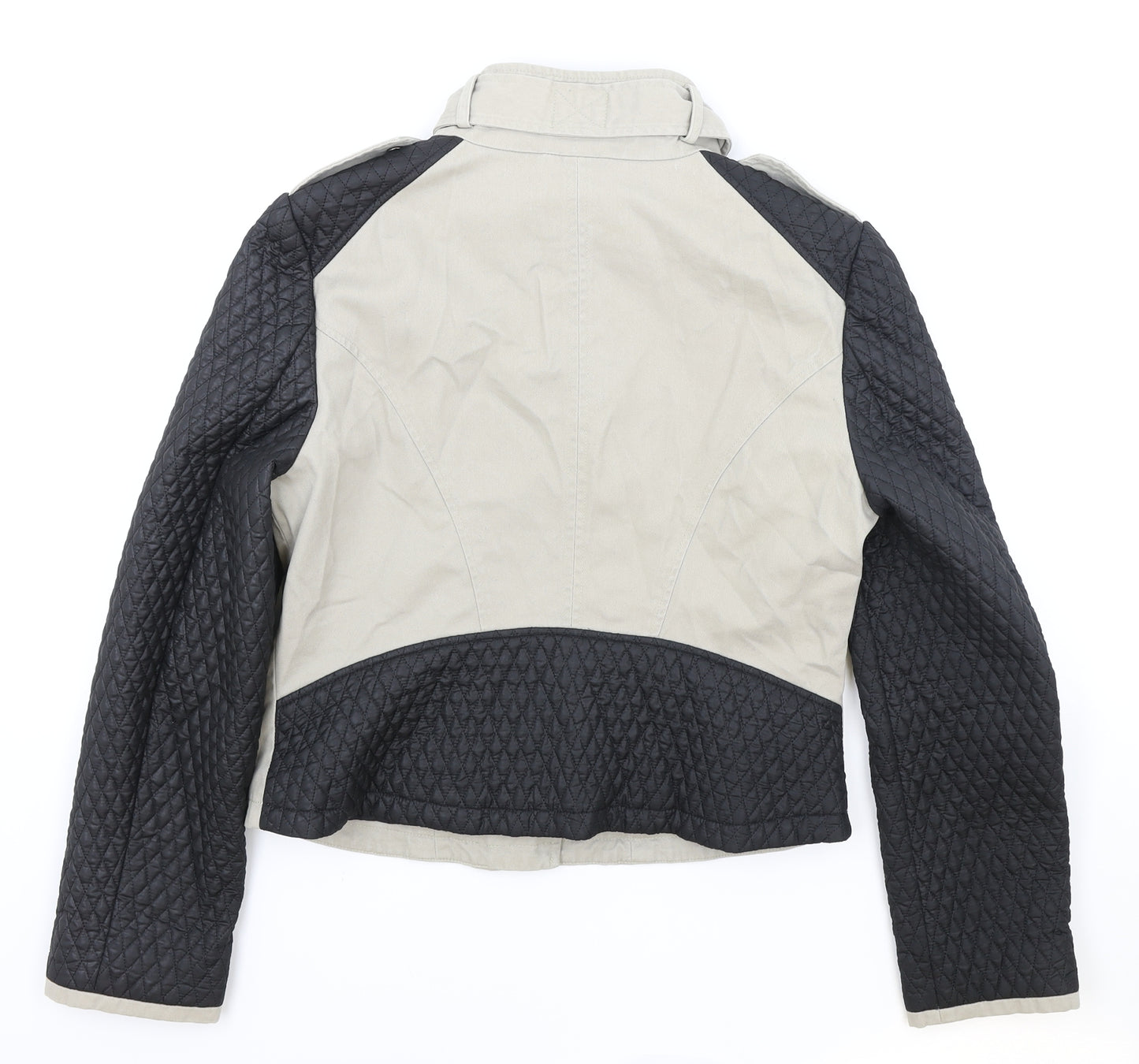 Primark Womens Beige Biker Jacket Size 14 Zip