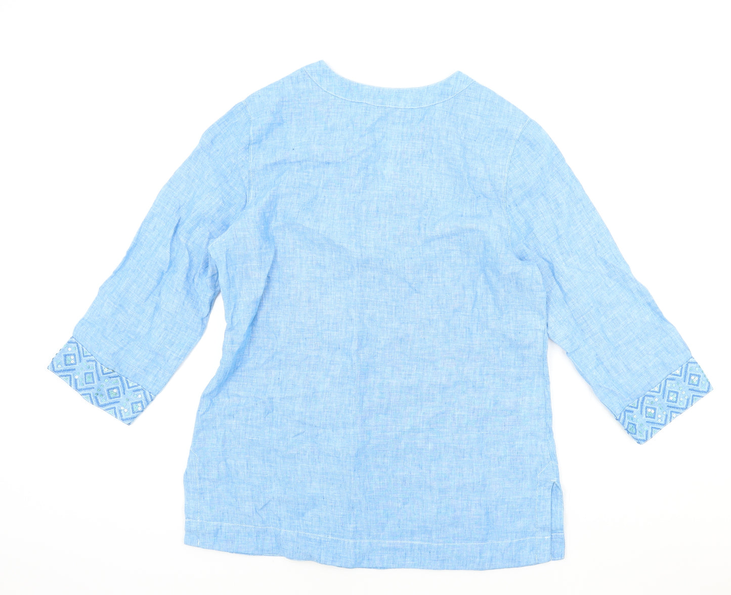 Tommy Bahama Womens Blue Cotton Basic Blouse Size M V-Neck