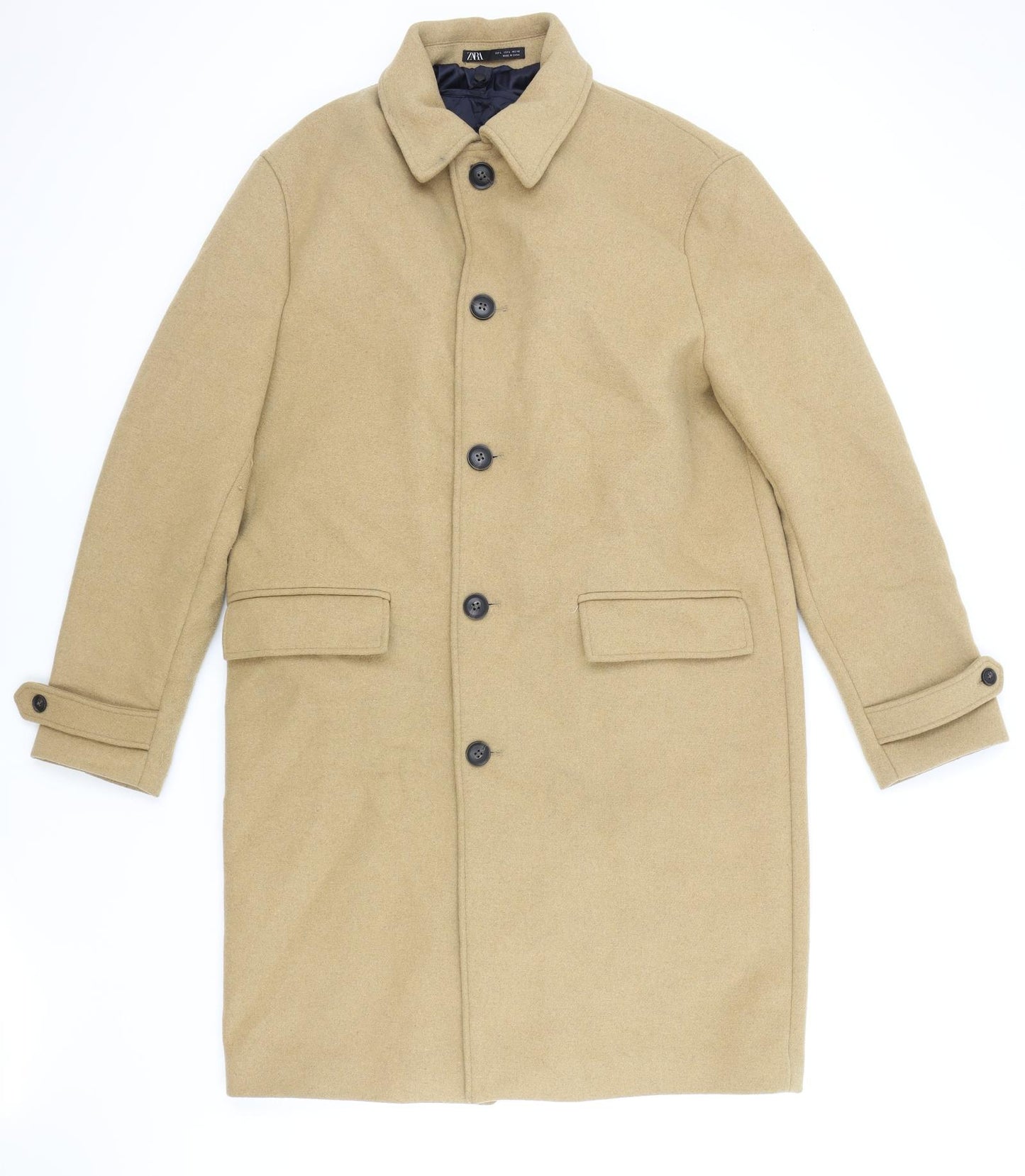 Zara Womens Brown Overcoat Coat Size L Button