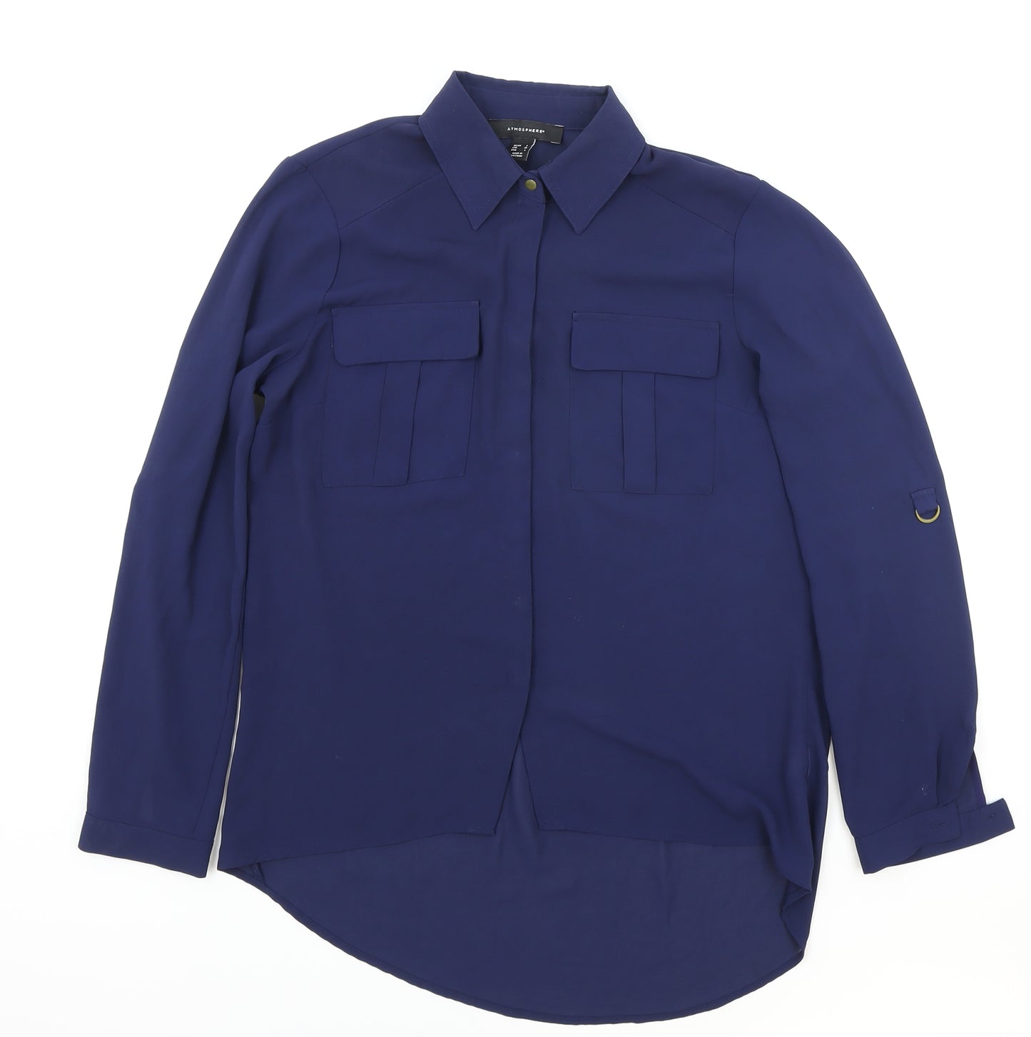 Atmosphere Womens Blue Polyester Basic Button-Up Size 8 Collared