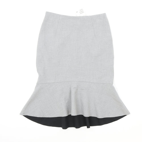 H&M Womens Grey Cotton Trumpet Skirt Size 10 Zip