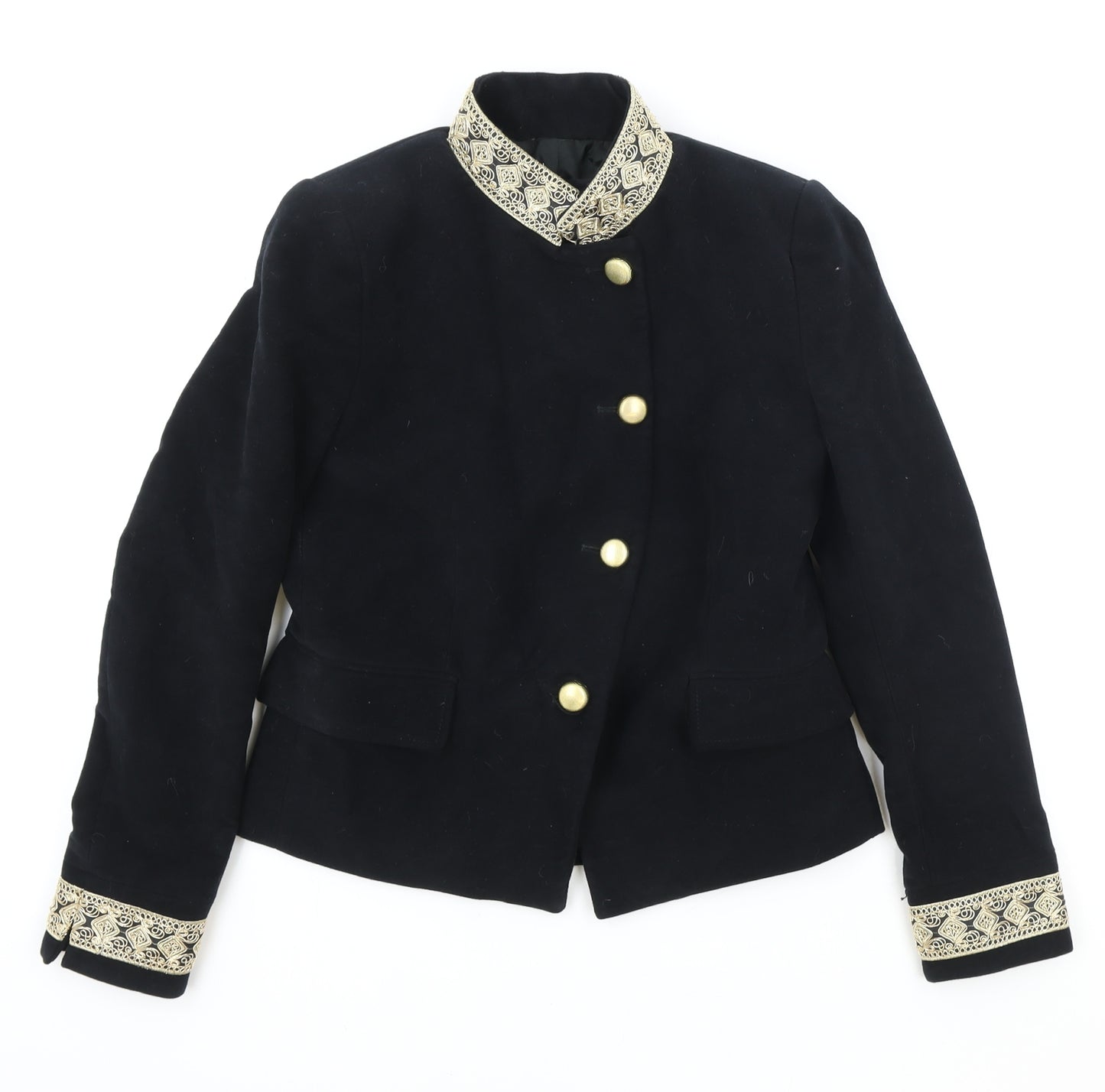 Zara Womens Black Geometric Military Jacket Jacket Size L Button