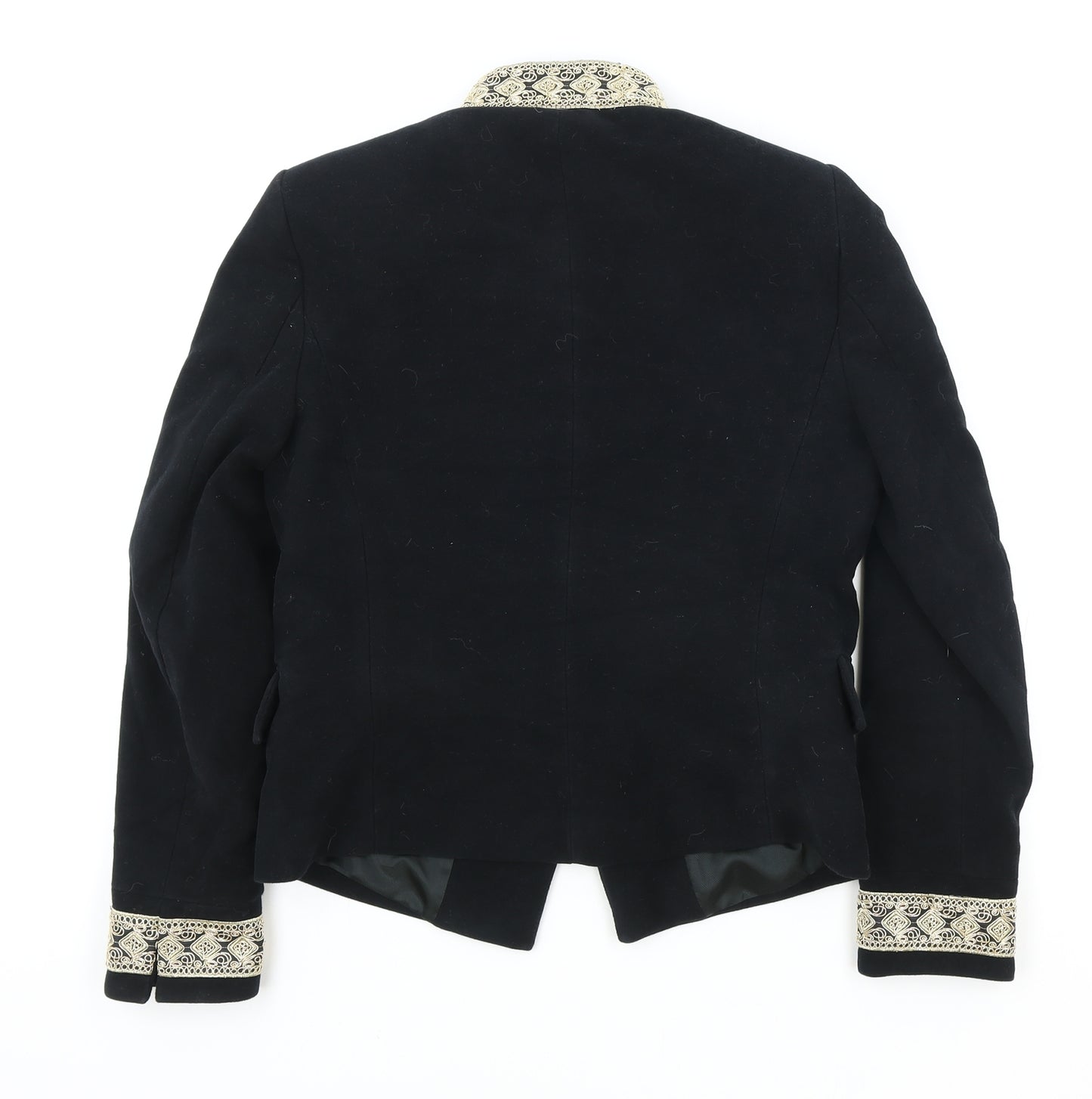 Zara Womens Black Geometric Military Jacket Jacket Size L Button