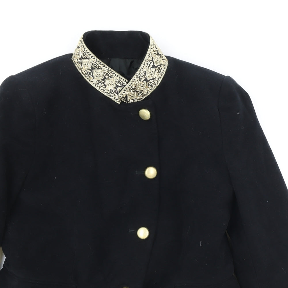 Zara Womens Black Geometric Military Jacket Jacket Size L Button