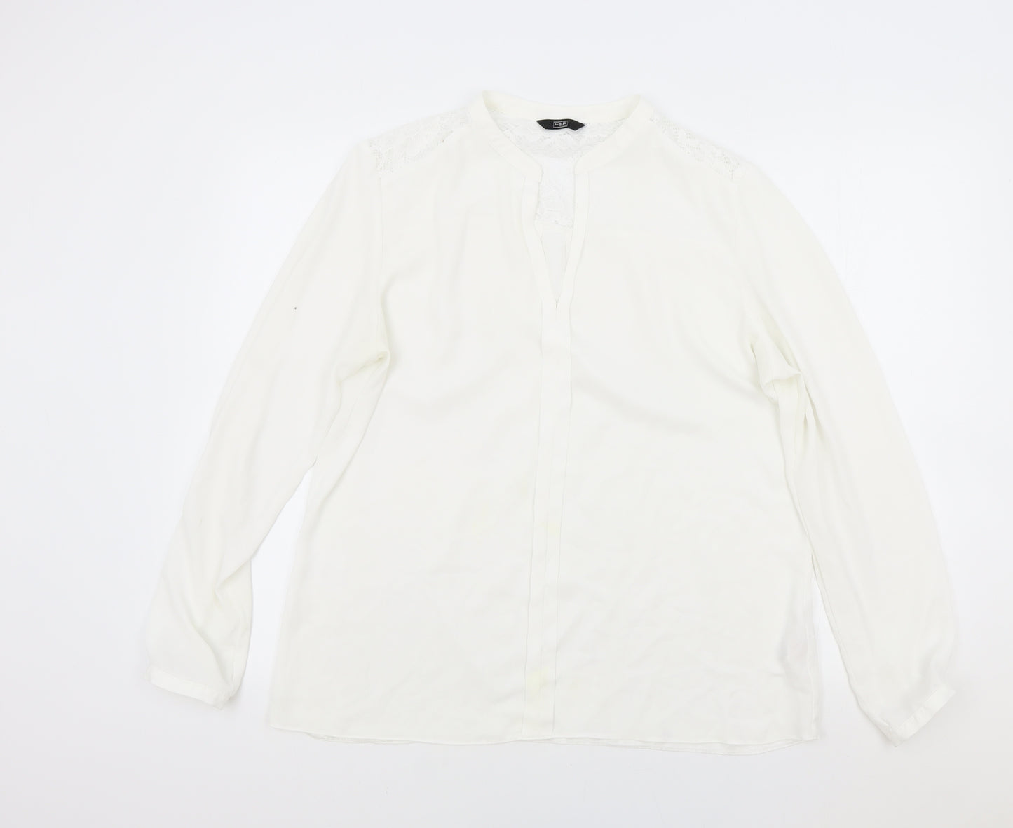 F&F Womens White Viscose Basic Blouse Size 16 V-Neck