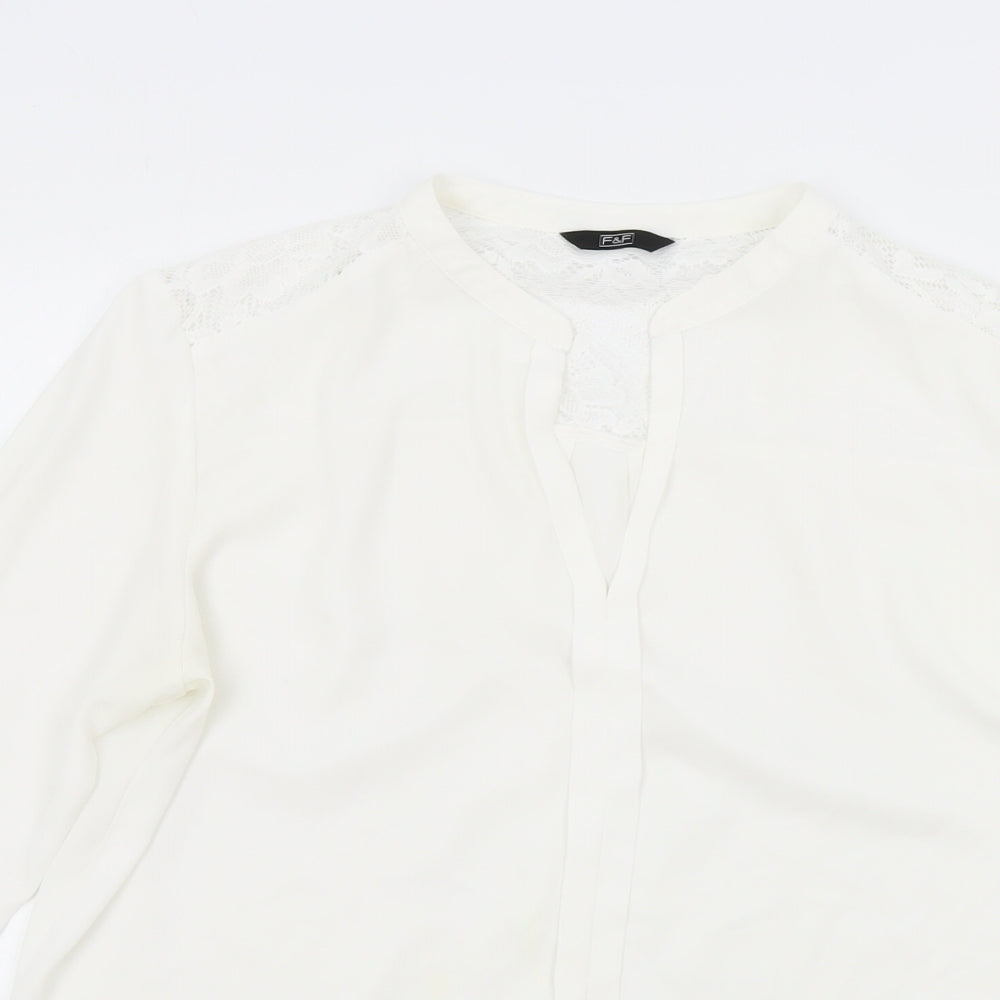 F&F Womens White Viscose Basic Blouse Size 16 V-Neck