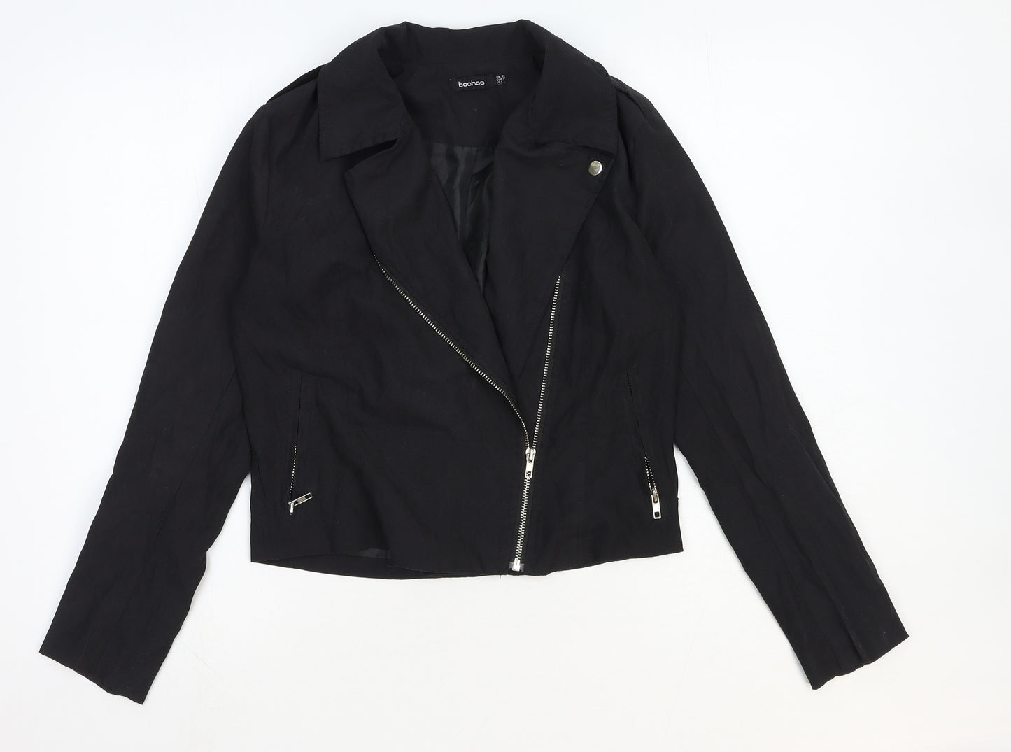 Boohoo Womens Black Biker Jacket Size 10 Zip