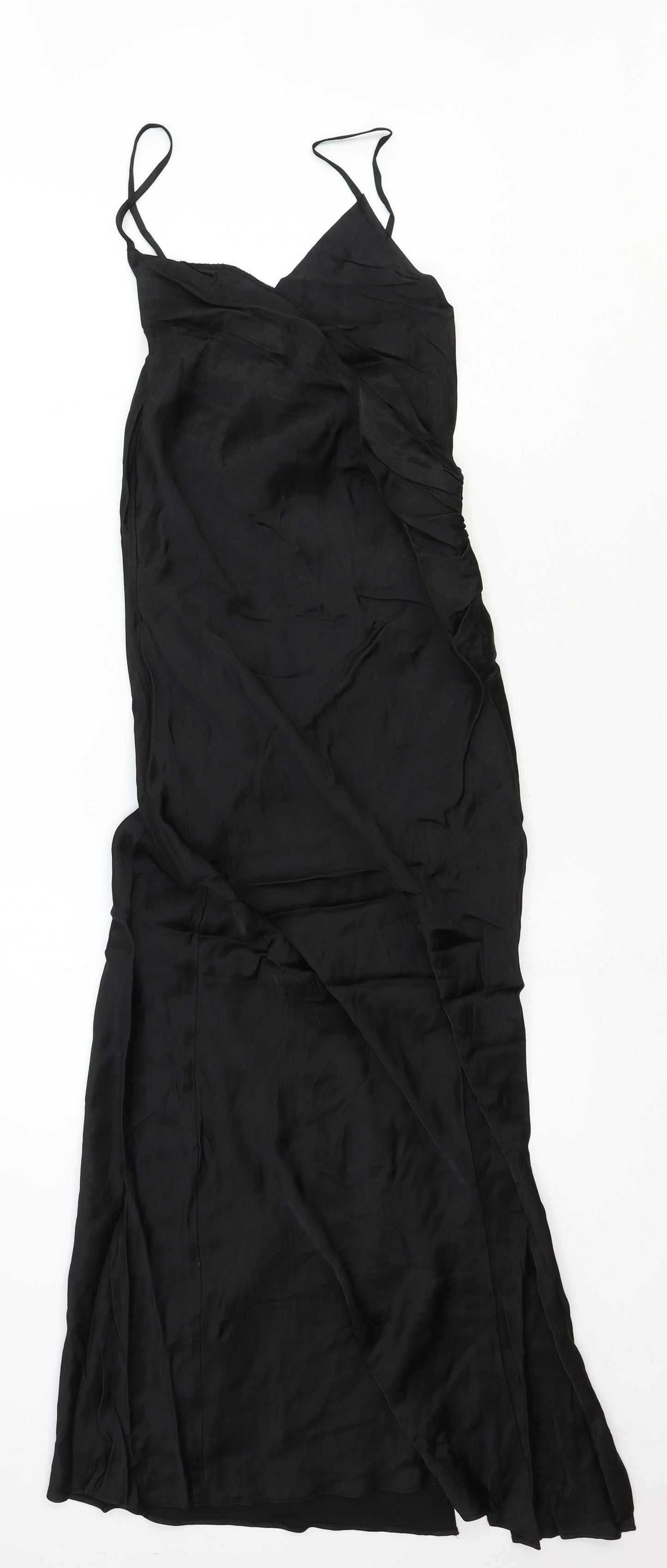 Zara Womens Black Viscose Slip Dress Size XS V-Neck Zip