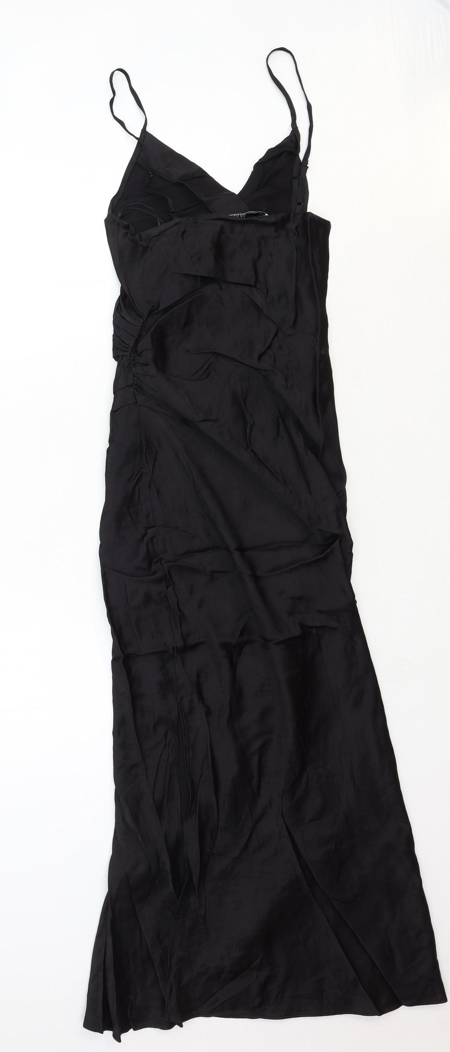 Zara Womens Black Viscose Slip Dress Size XS V-Neck Zip