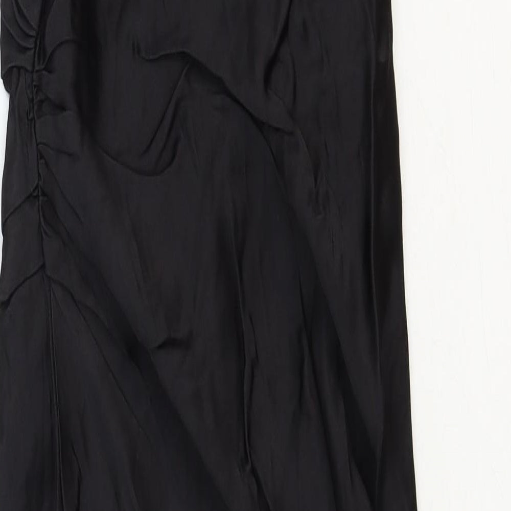 Zara Womens Black Viscose Slip Dress Size XS V-Neck Zip