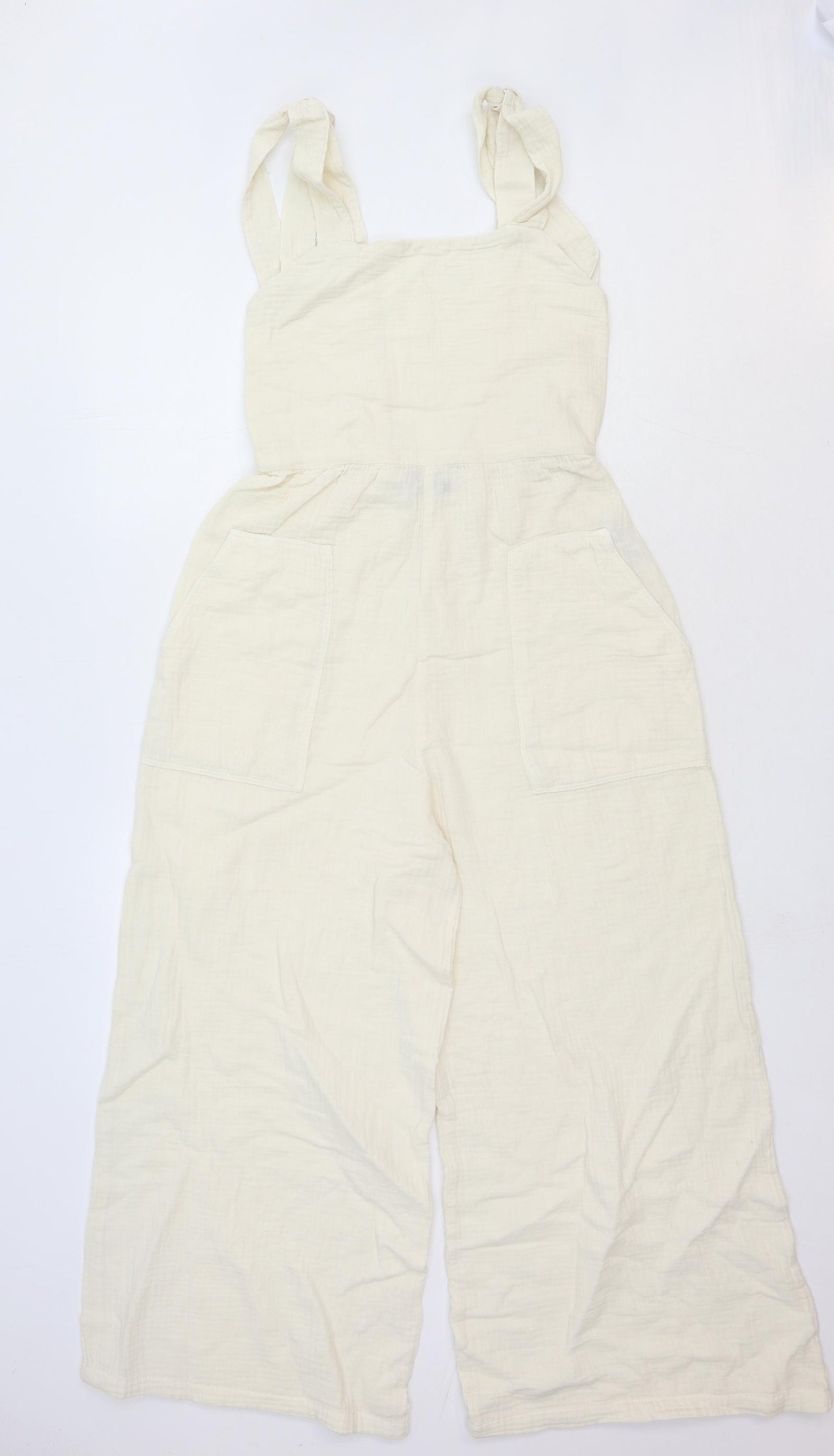 Zara Womens White Cotton Jumpsuit One-Piece Size S Tie