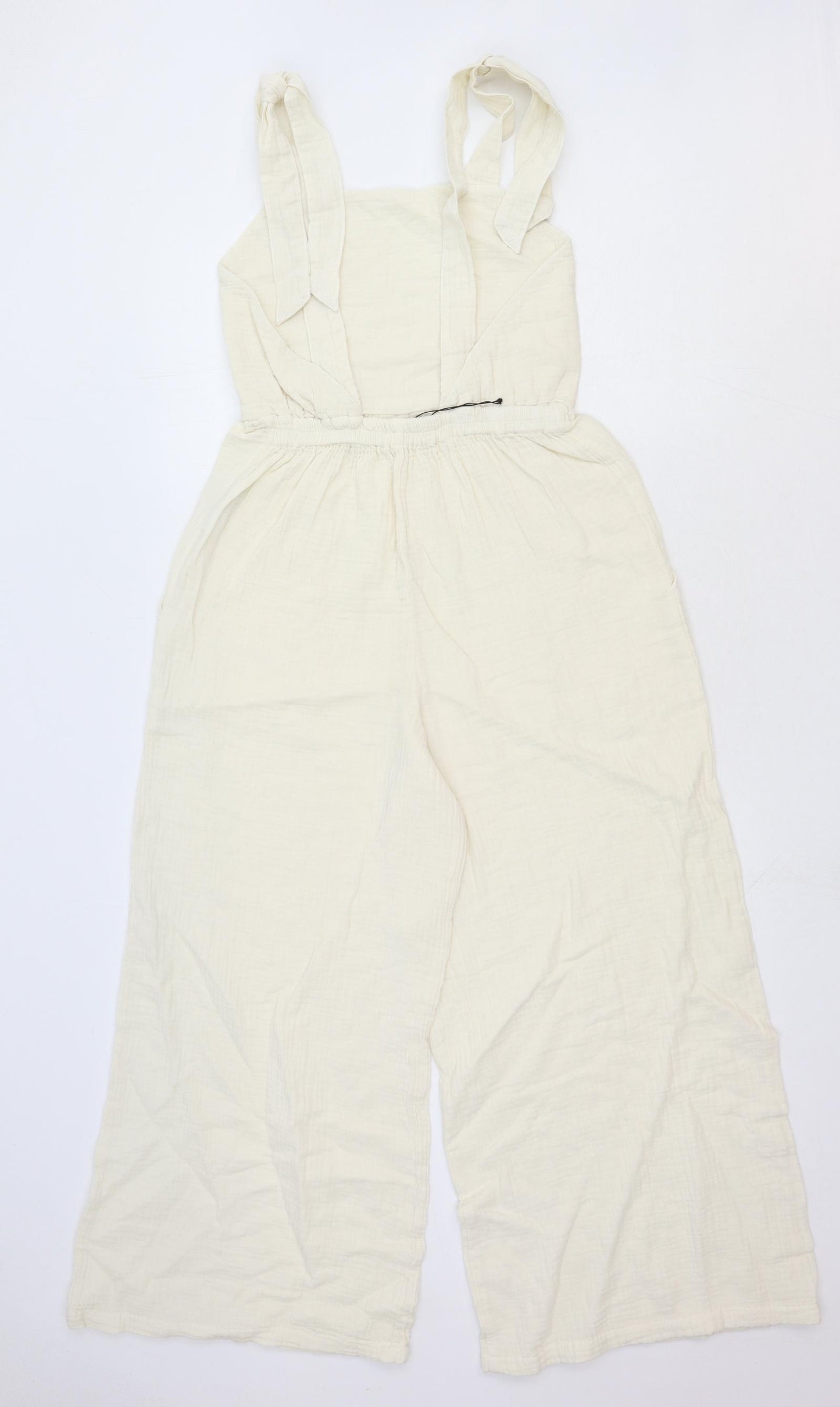 Zara Womens White Cotton Jumpsuit One-Piece Size S Tie