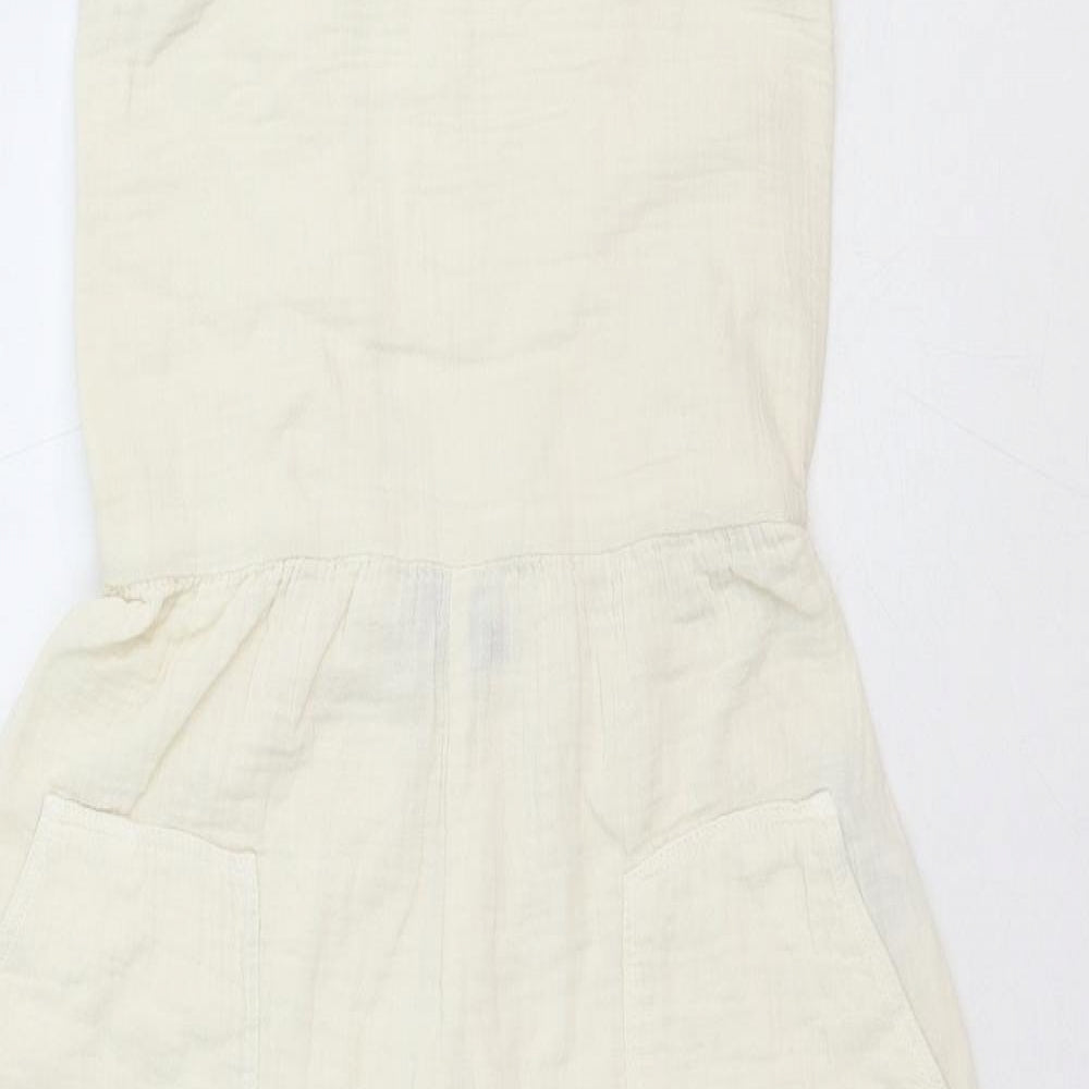 Zara Womens White Cotton Jumpsuit One-Piece Size S Tie