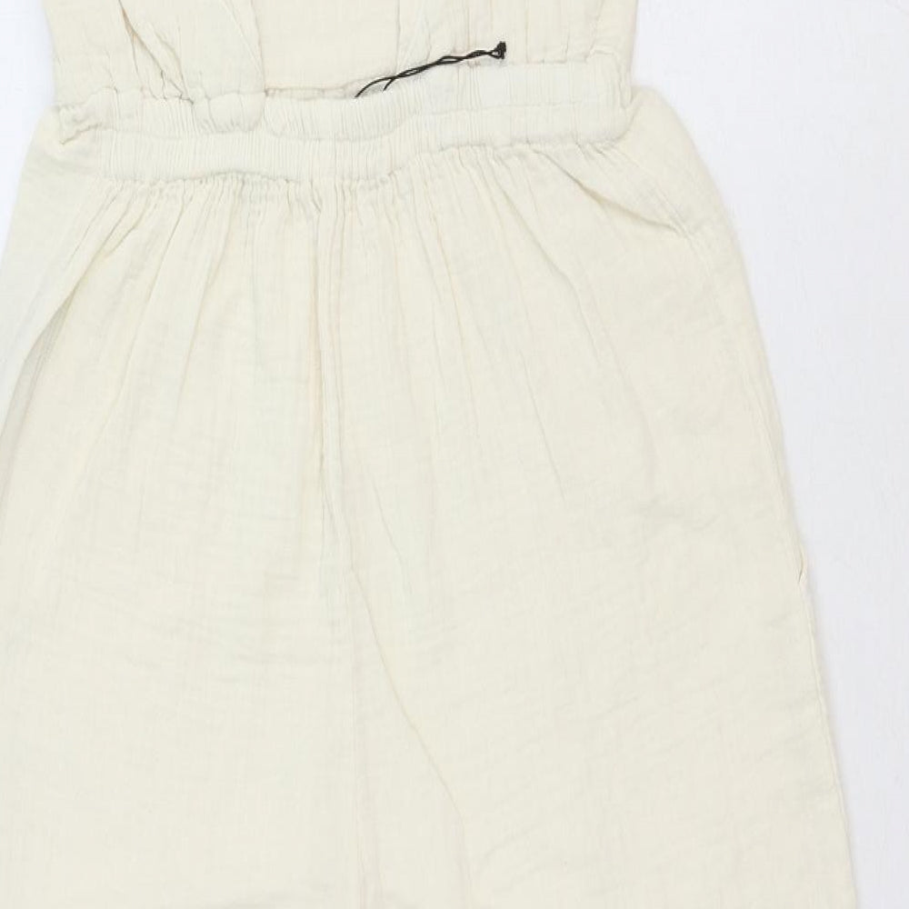 Zara Womens White Cotton Jumpsuit One-Piece Size S Tie