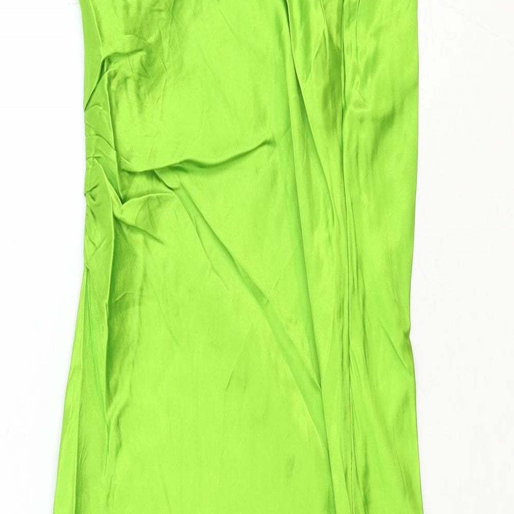 Zara Womens Green Viscose Slip Dress Size S V-Neck Zip