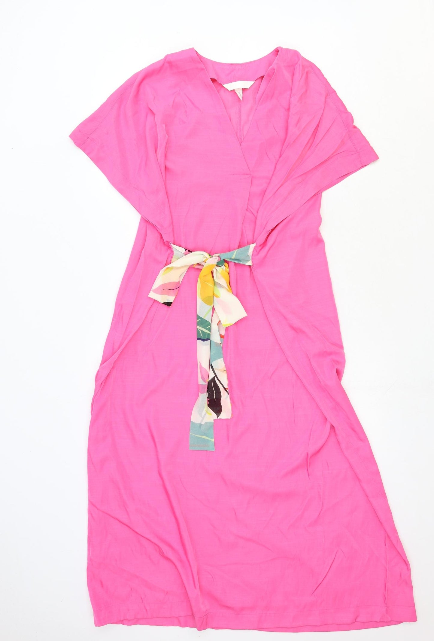 H&M Womens Pink Viscose A-Line Size S V-Neck Tie - Tie Front