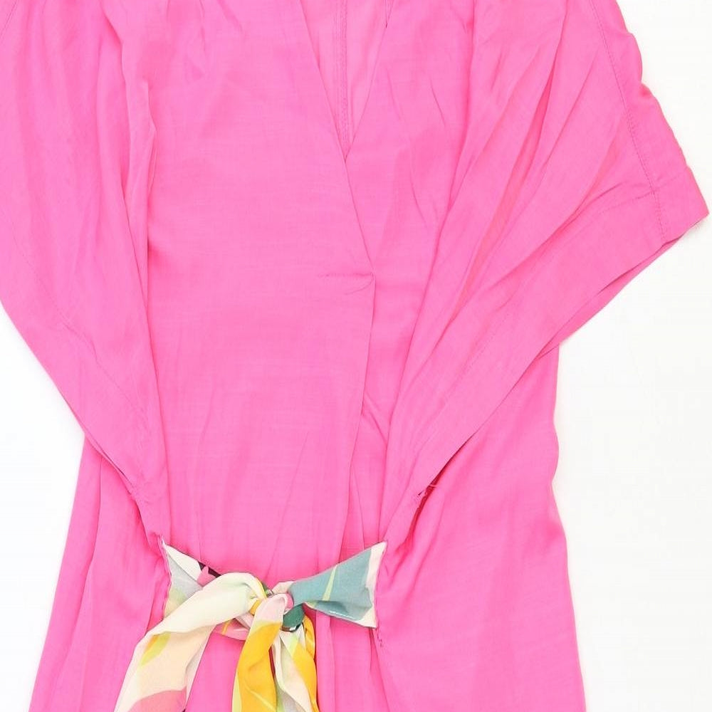 H&M Womens Pink Viscose A-Line Size S V-Neck Tie - Tie Front
