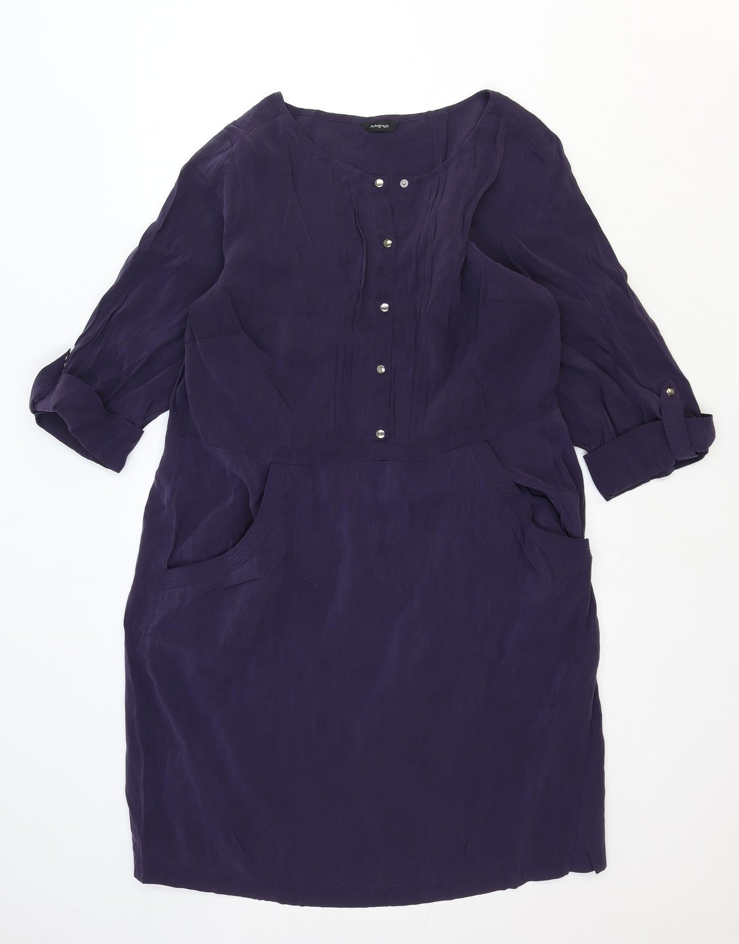 Autograph Womens Blue Viscose Shift Size 16 Boat Neck Button