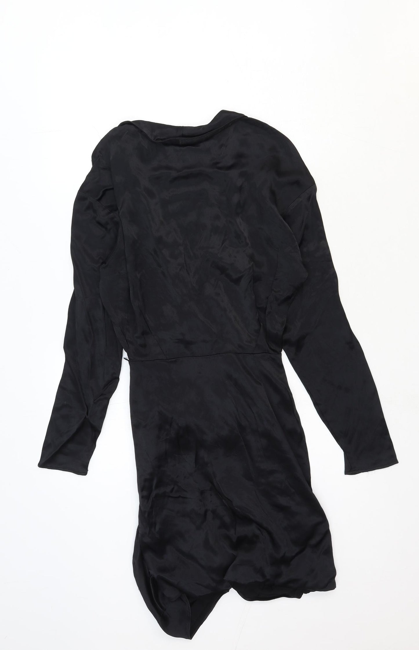 Zara Womens Black Viscose Mini Size S V-Neck Button - Wrap Front