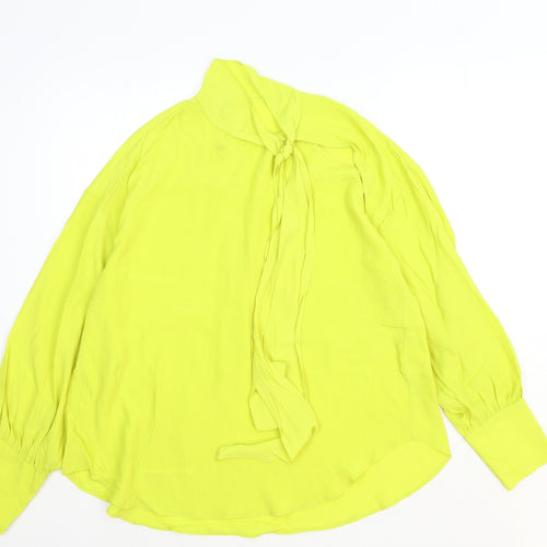 Zara Womens Yellow Viscose Basic Blouse Size XS Round Neck - Pussy Bow Neck