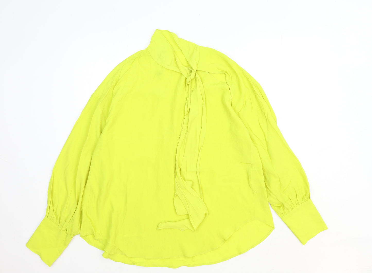 Zara Womens Yellow Viscose Basic Blouse Size XS Round Neck - Pussy Bow Neck