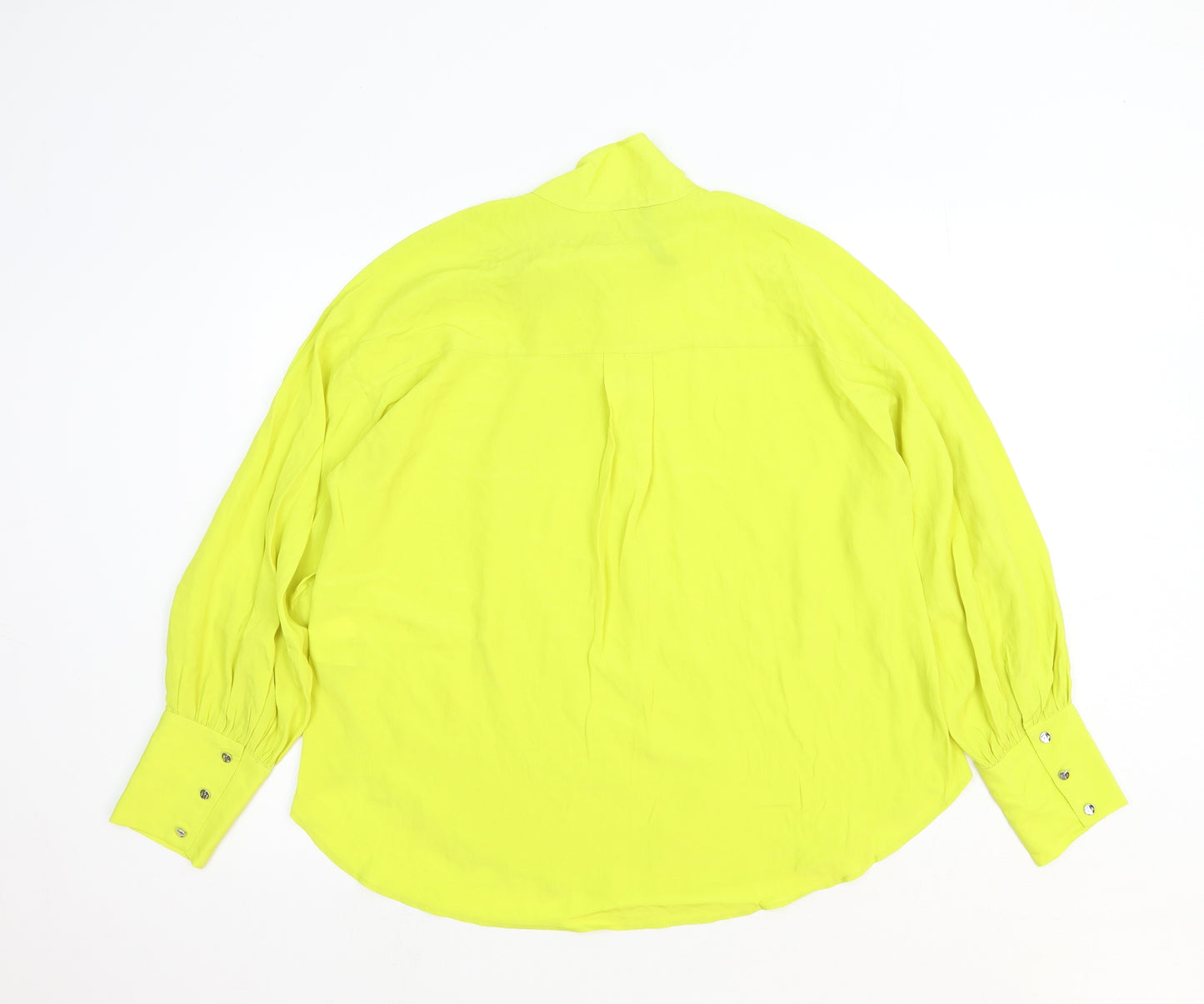 Zara Womens Yellow Viscose Basic Blouse Size XS Round Neck - Pussy Bow Neck