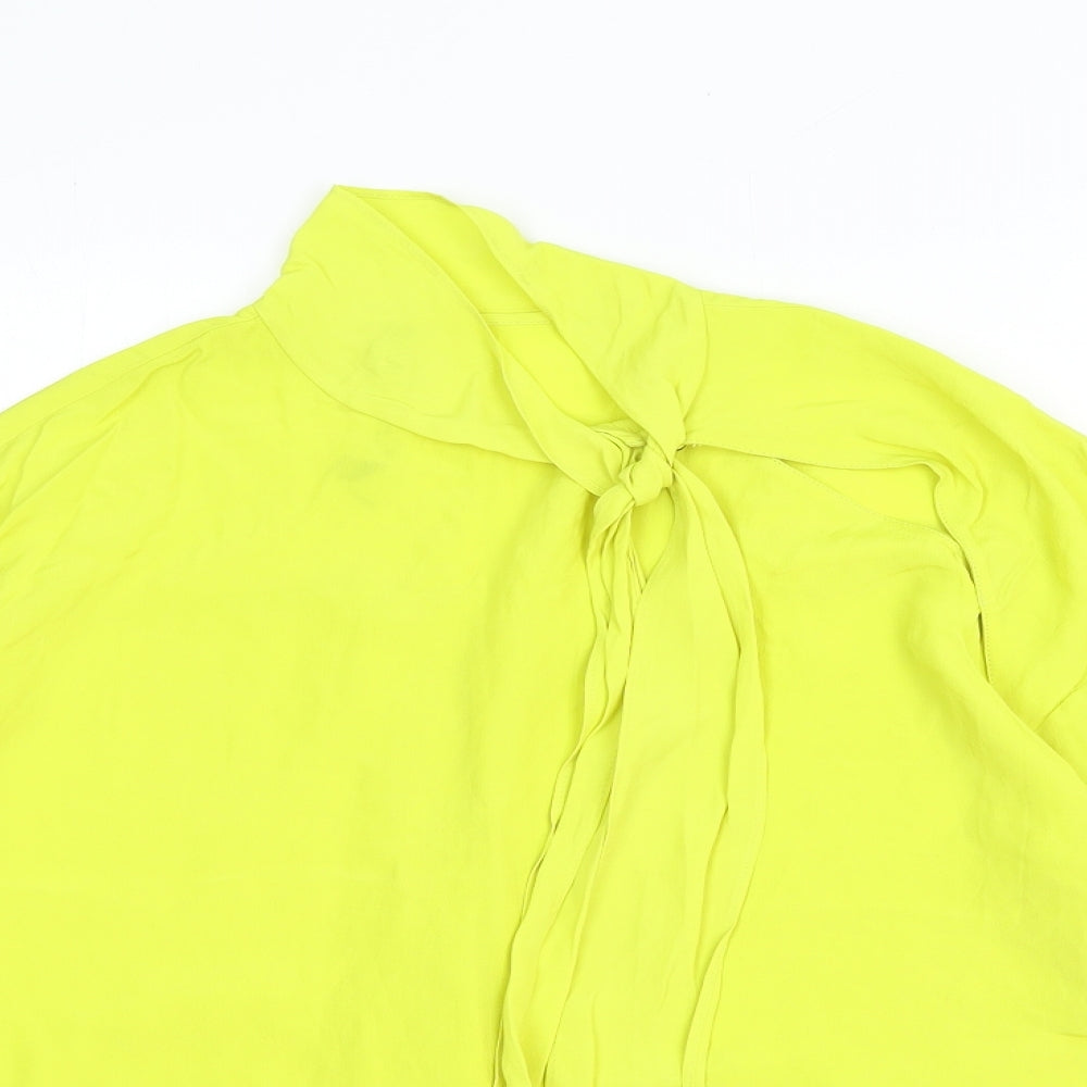 Zara Womens Yellow Viscose Basic Blouse Size XS Round Neck - Pussy Bow Neck
