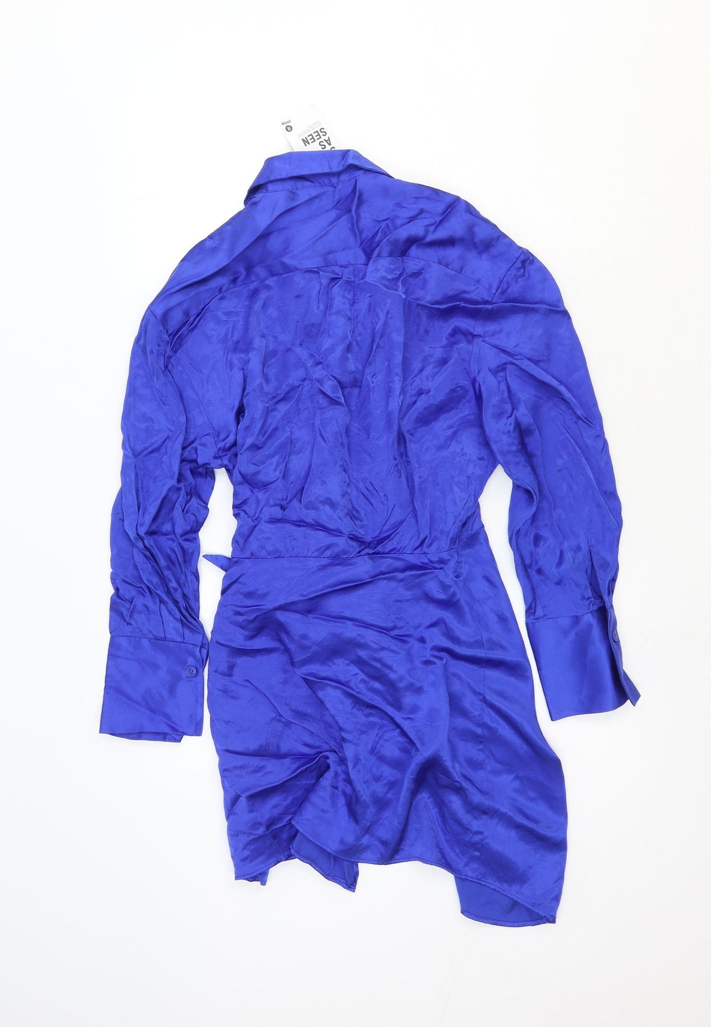 Zara Womens Blue Viscose Shirt Dress Size S Collared Tie