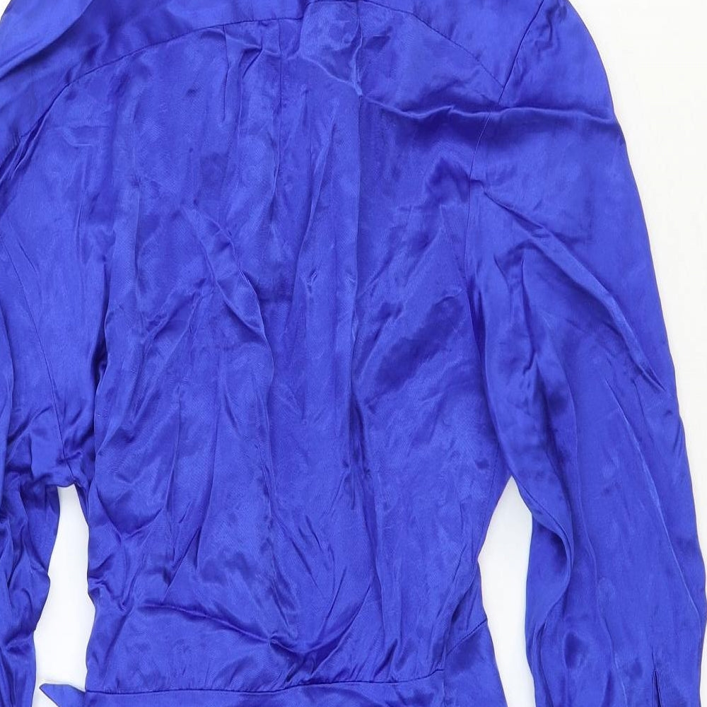 Zara Womens Blue Viscose Shirt Dress Size S Collared Tie