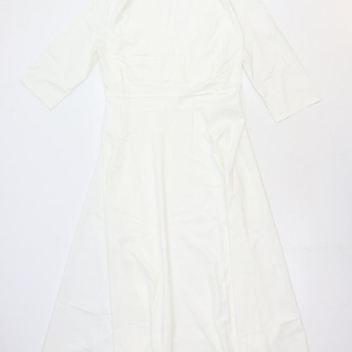 Fashion Mia Womens White Polyester Maxi Size 2XL V-Neck Zip