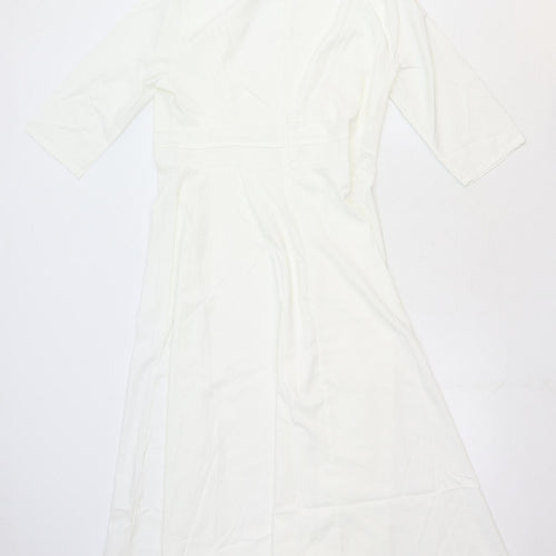 Fashion Mia Womens White Polyester Maxi Size 2XL V-Neck Zip