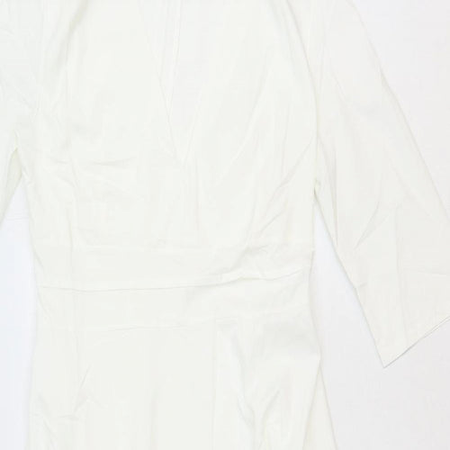 Fashion Mia Womens White Polyester Maxi Size 2XL V-Neck Zip