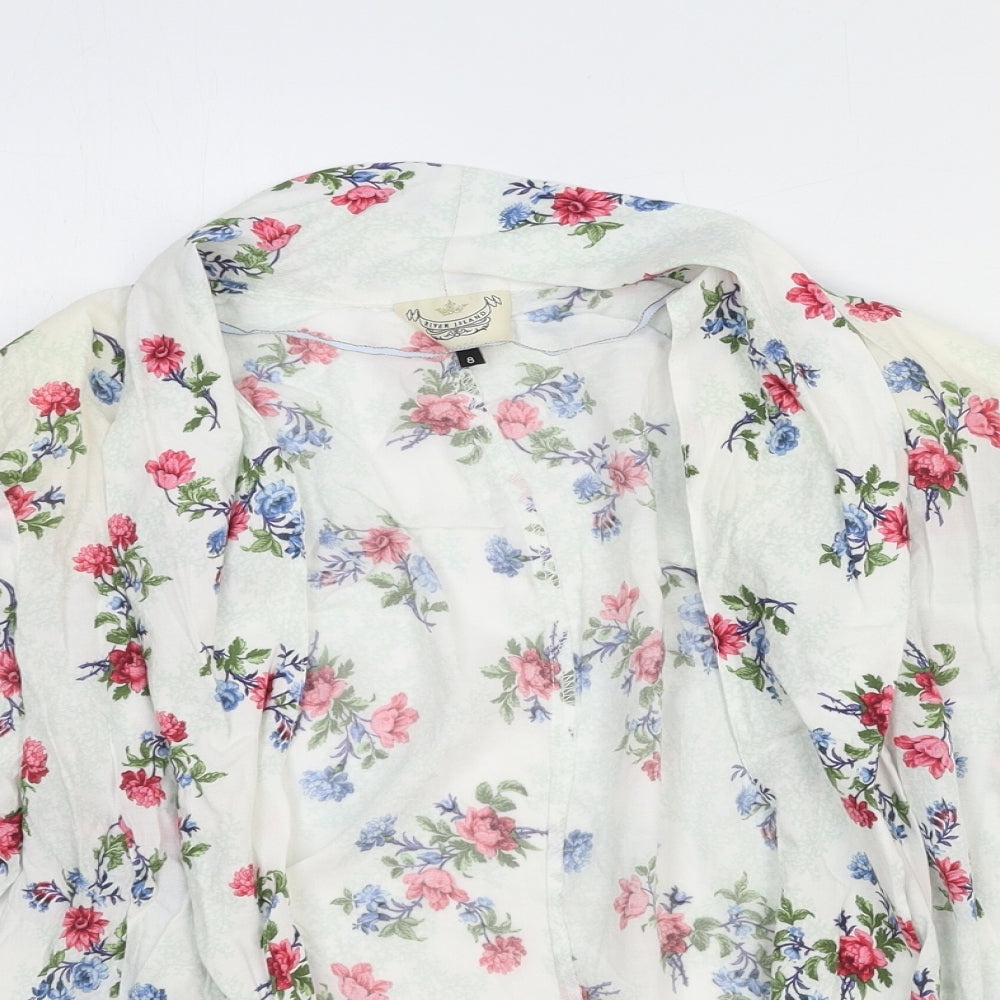 River Island Womens Multicoloured V-Neck Floral Viscose Cardigan Jumper Size 8