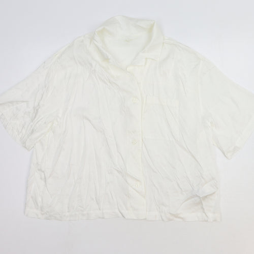 H&M Womens White Viscose Basic Button-Up Size L Collared