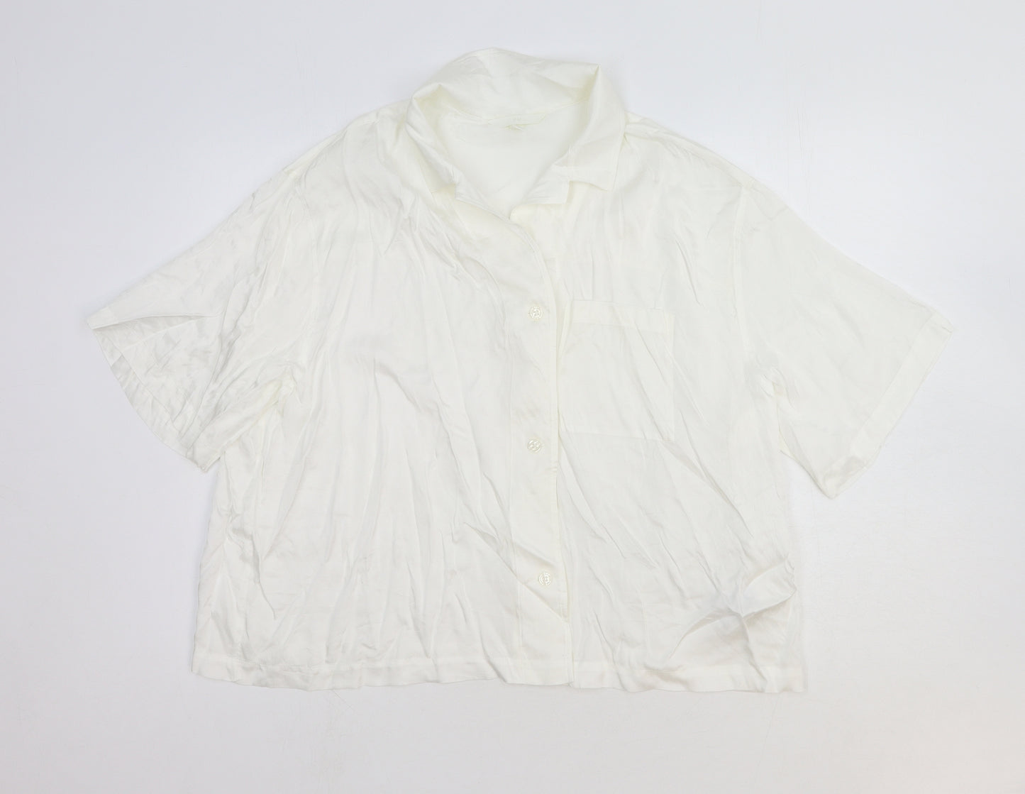 H&M Womens White Viscose Basic Button-Up Size L Collared