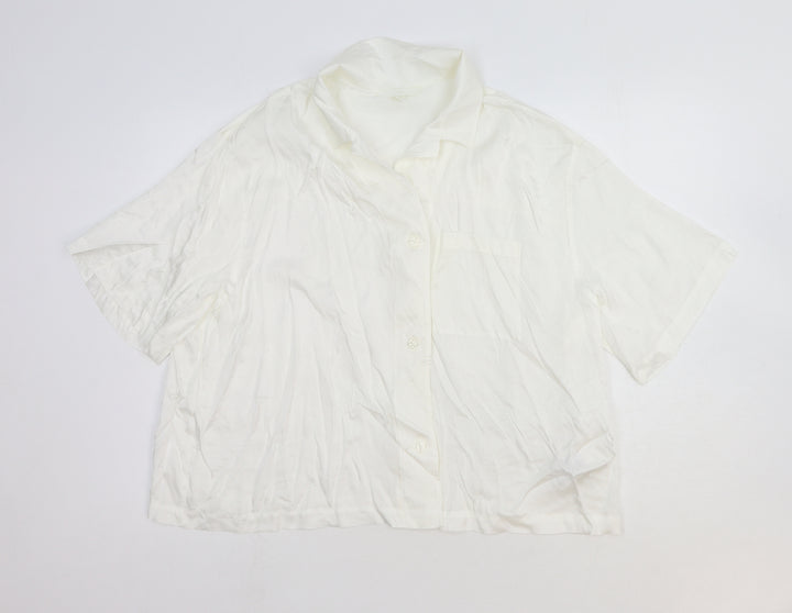 H&M Womens White Viscose Basic Button-Up Size L Collared