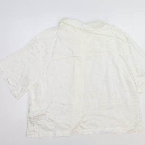 H&M Womens White Viscose Basic Button-Up Size L Collared